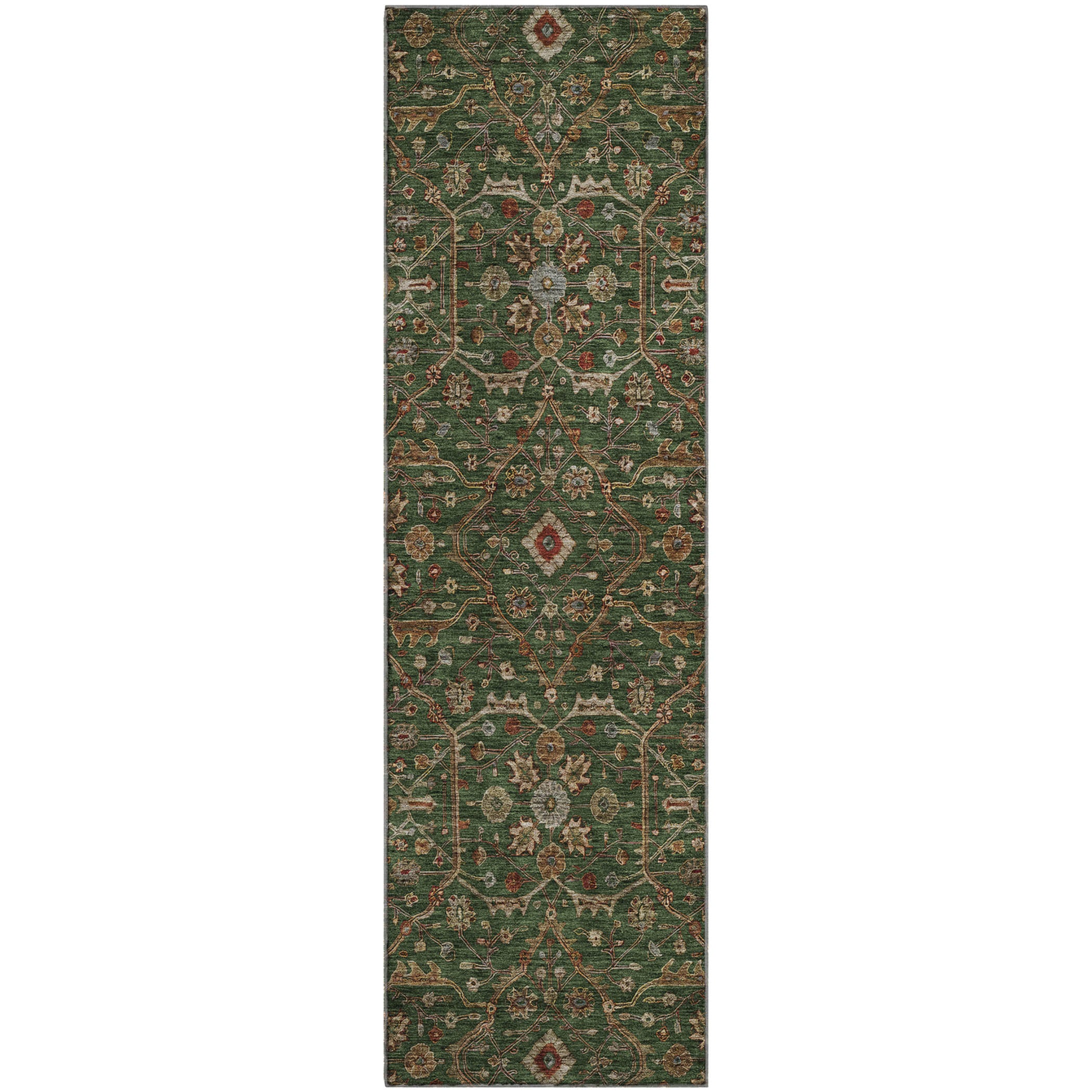 Sarajevo Machine Washable Transitional Emerald Green Rug 2'3" x 7'6" #shape_Runner