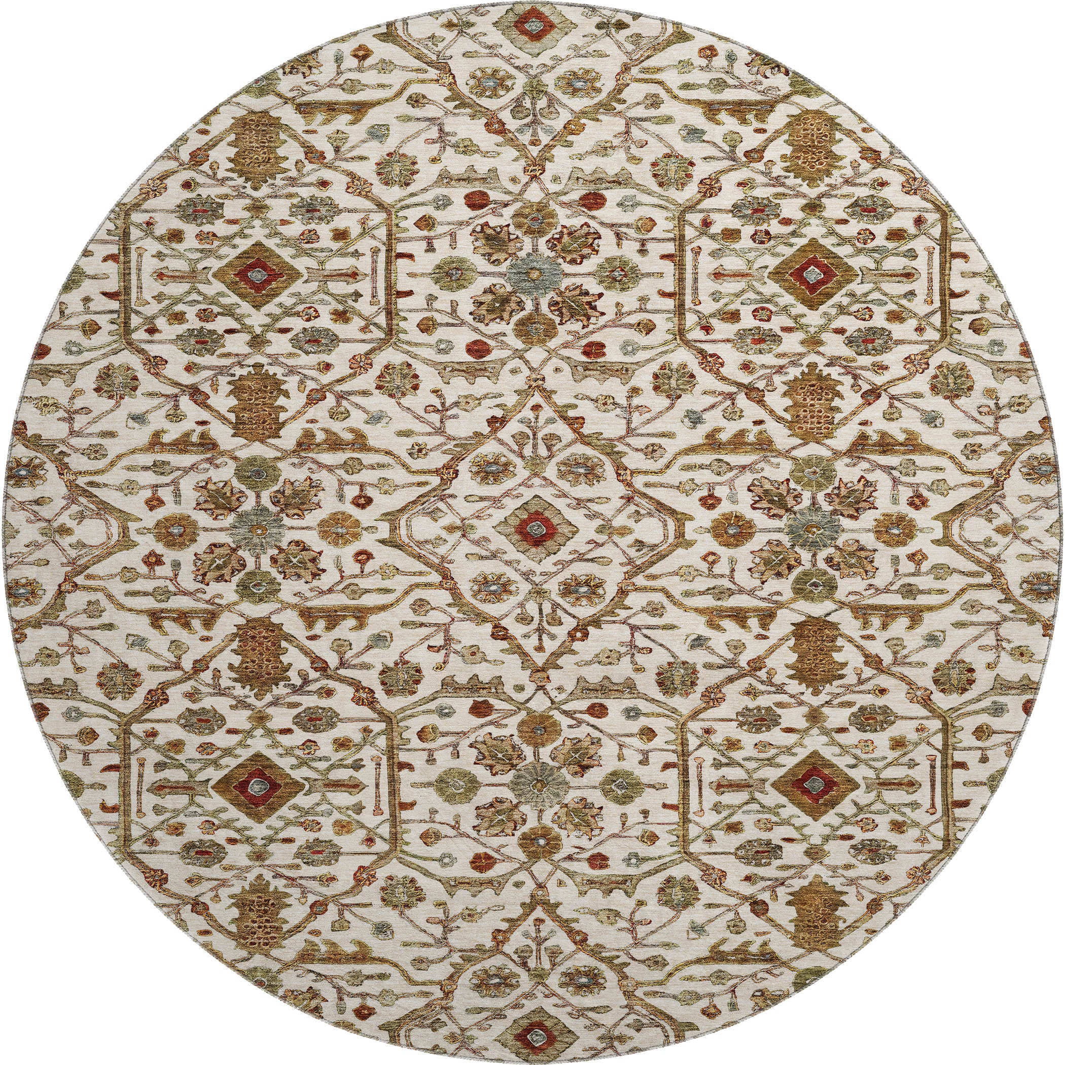 Sarajevo Machine Washable Transitional Ivory Rug 8' x 8' #shape_Round