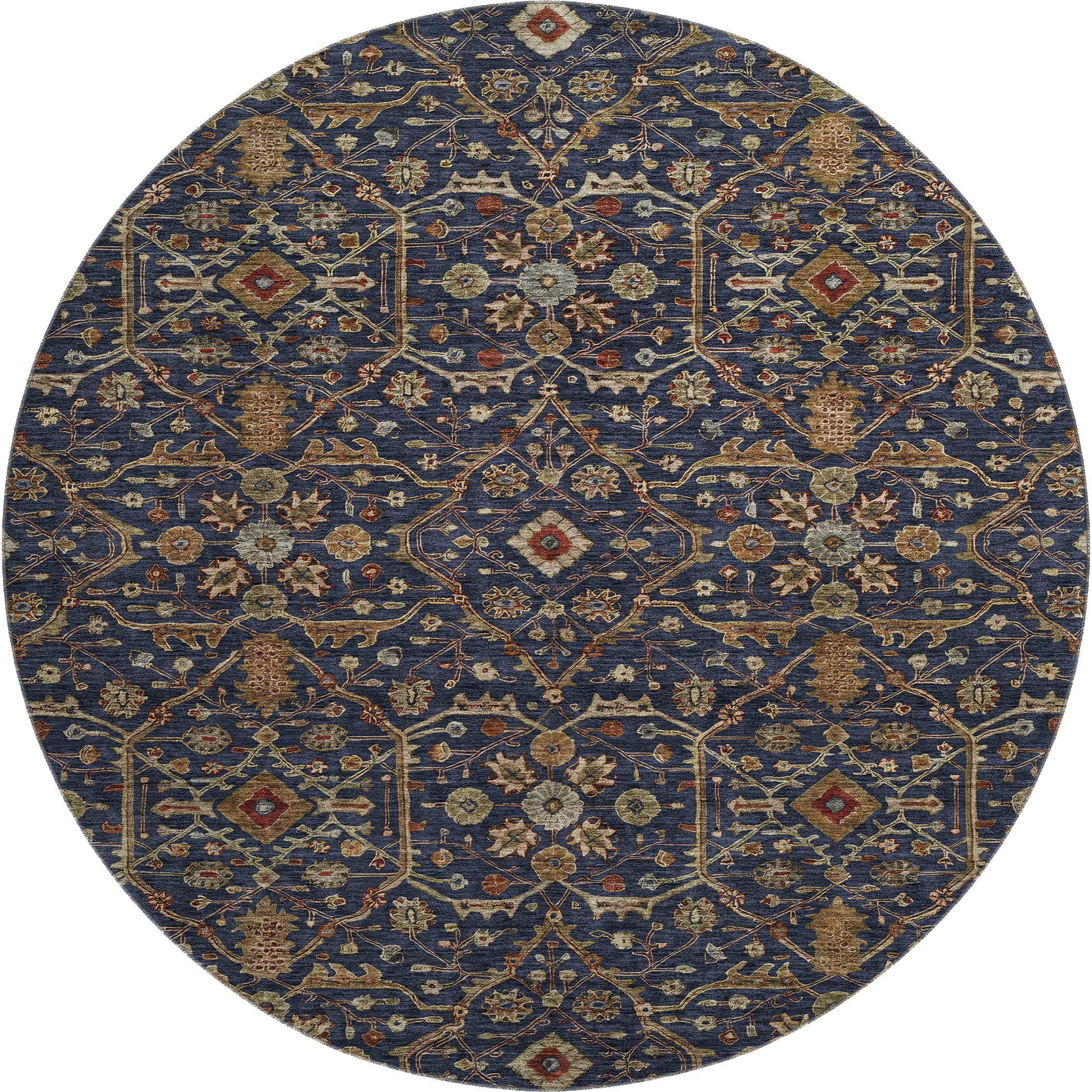 Sarajevo Machine Washable Transitional Navy Blue Rug 8' x 8' #shape_Round