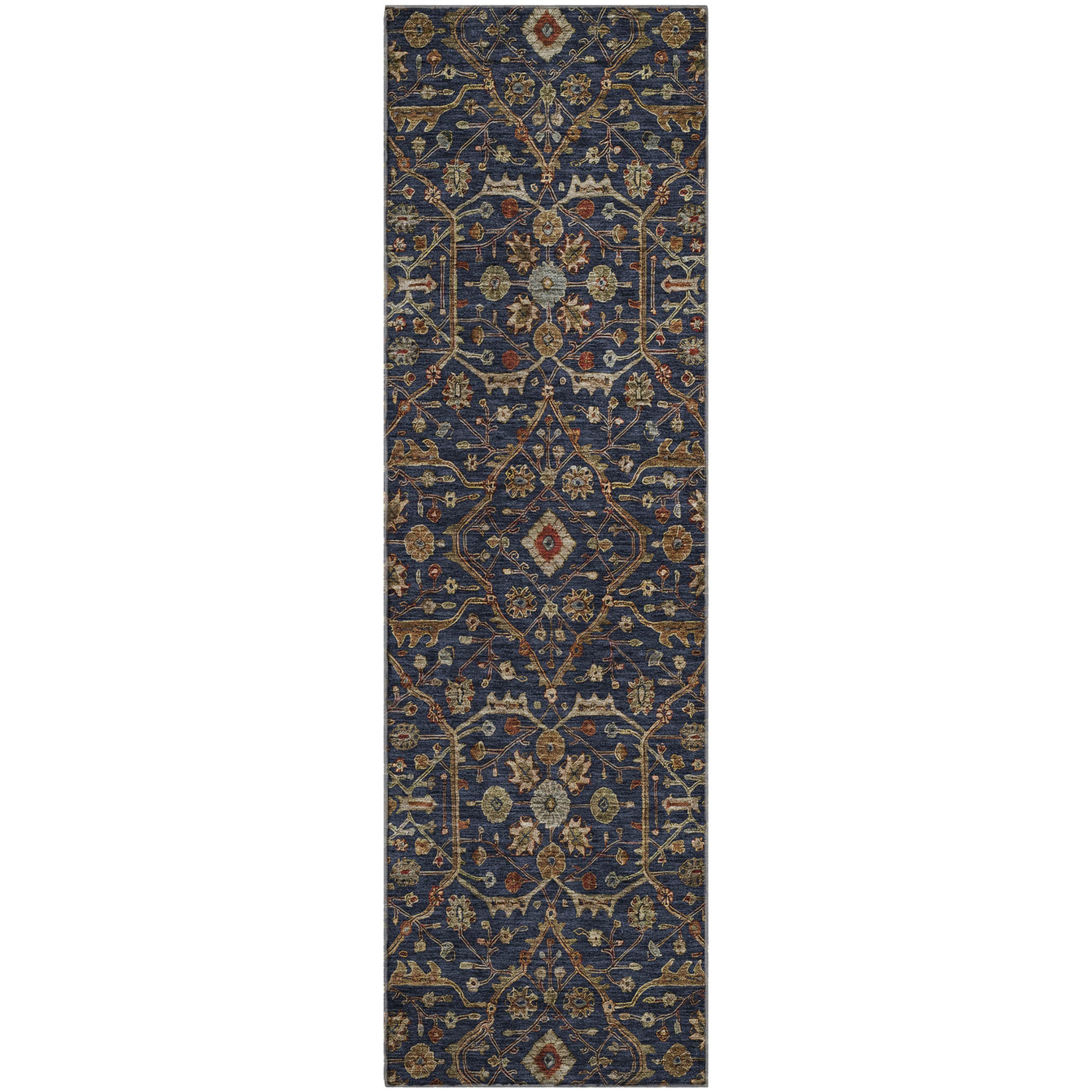 Sarajevo Machine Washable Transitional Navy Blue Rug 2'3" x 7'6" #shape_Runner