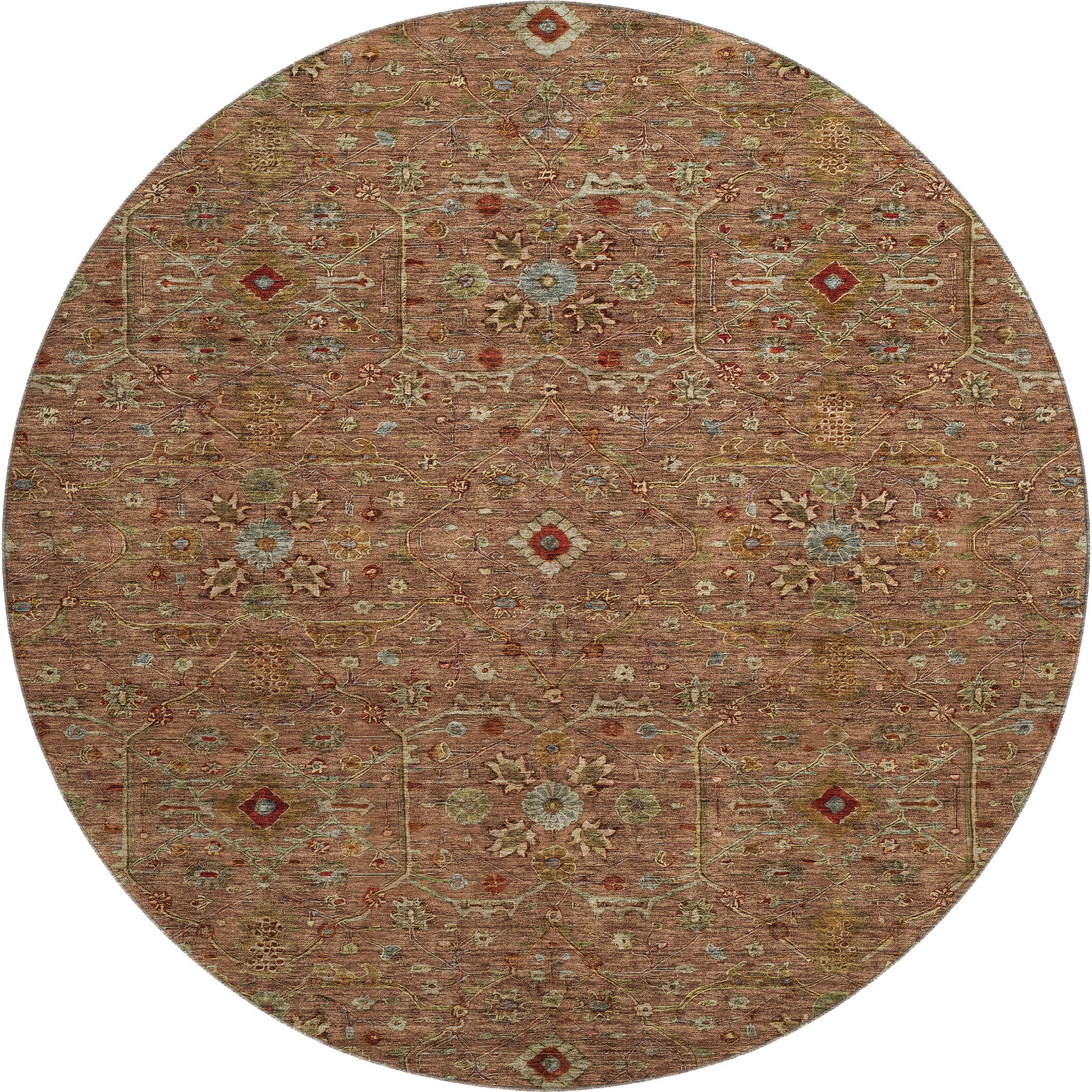 Sarajevo Machine Washable Transitional Paprika Orange Rug 8' x 8' #shape_Round