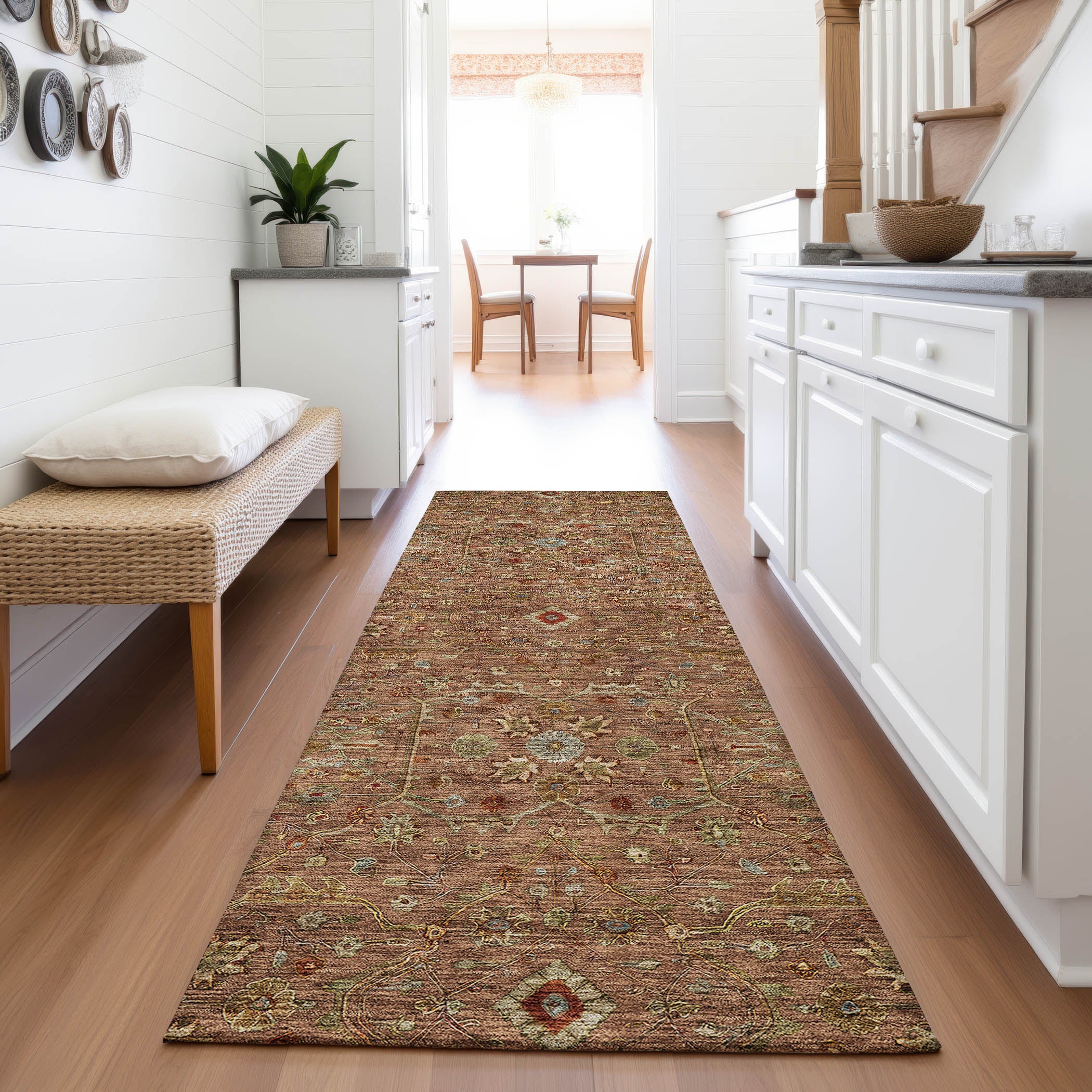 Sarajevo Machine Washable Transitional Paprika Orange Rug 2'3" x 7'6" #shape_Runner