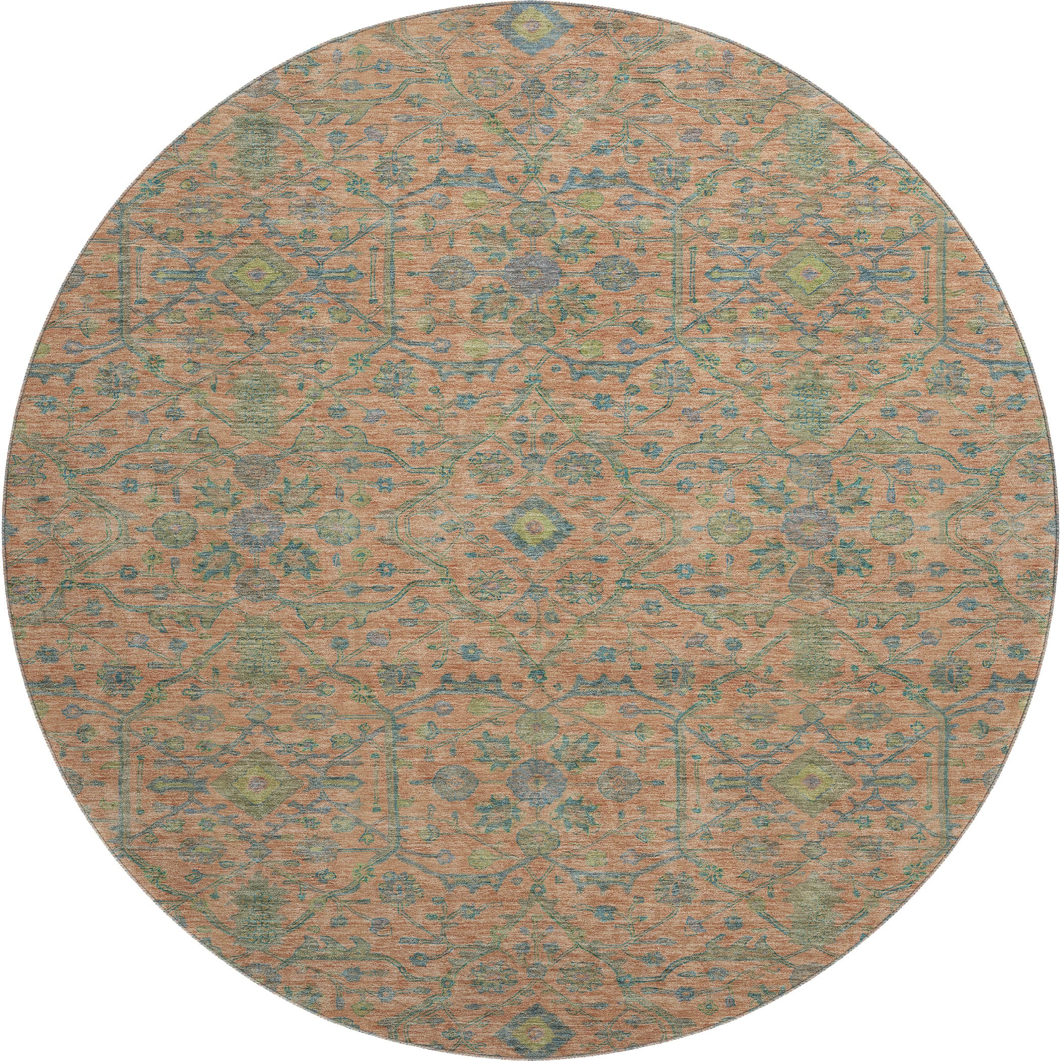 Mdina Machine Washable Transitional Coral Orange Rug 8' x 8' #shape_Round