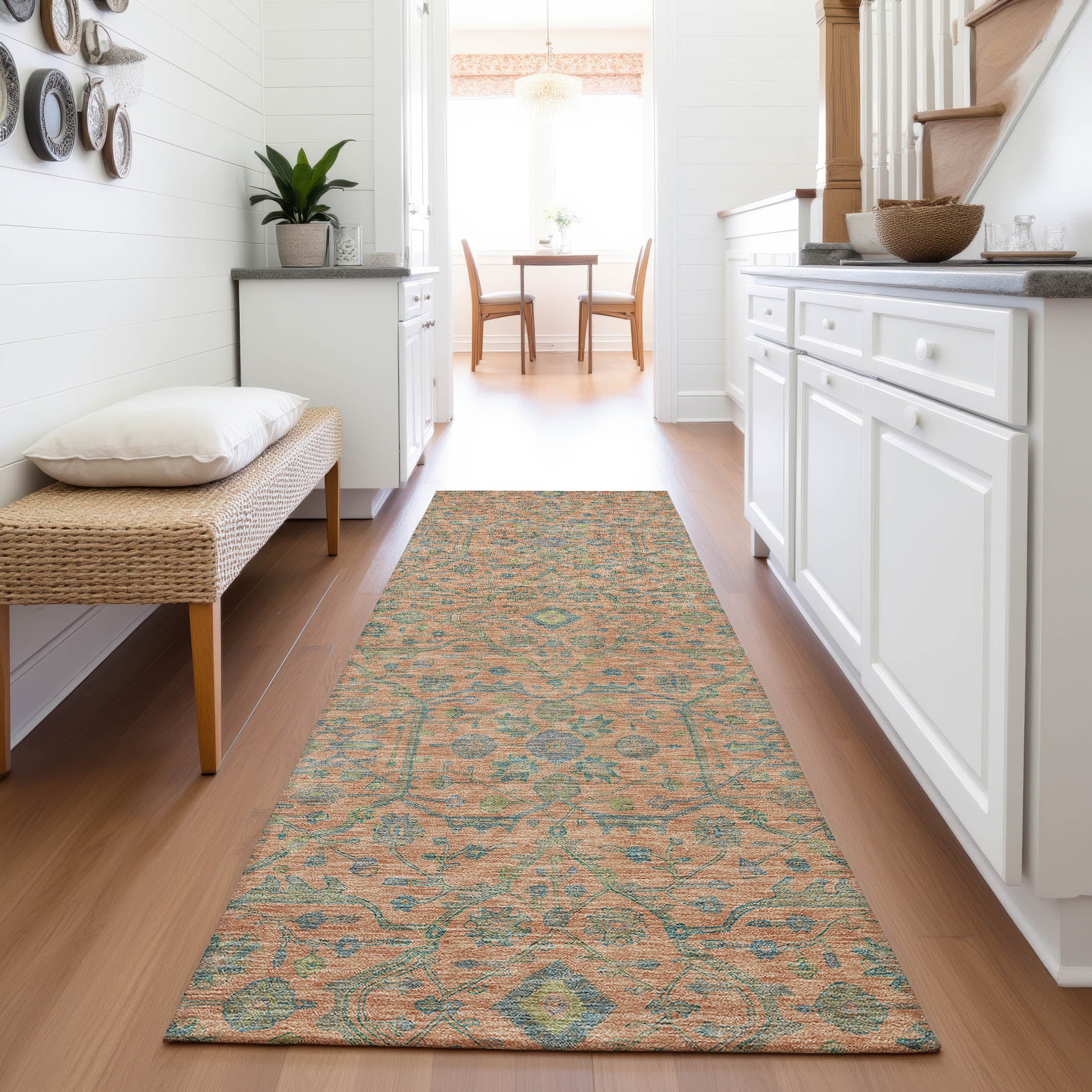 Mdina Machine Washable Transitional Coral Orange Rug 2'3" x 7'6" #shape_Runner