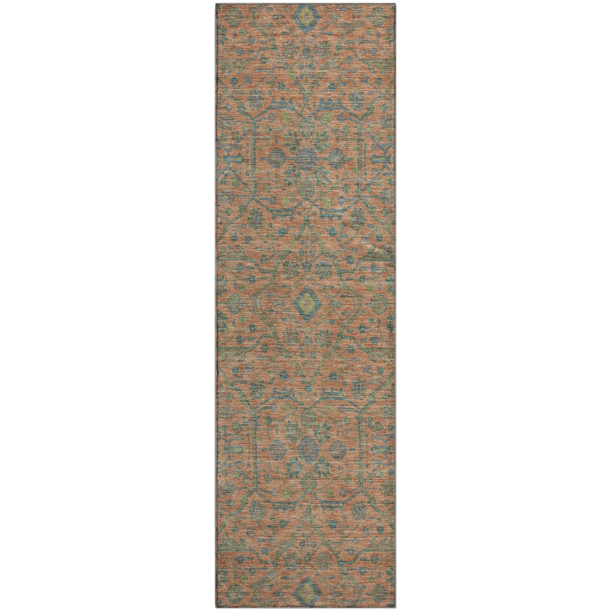 Mdina Machine Washable Transitional Coral Orange Rug 2'3" x 7'6" #shape_Runner