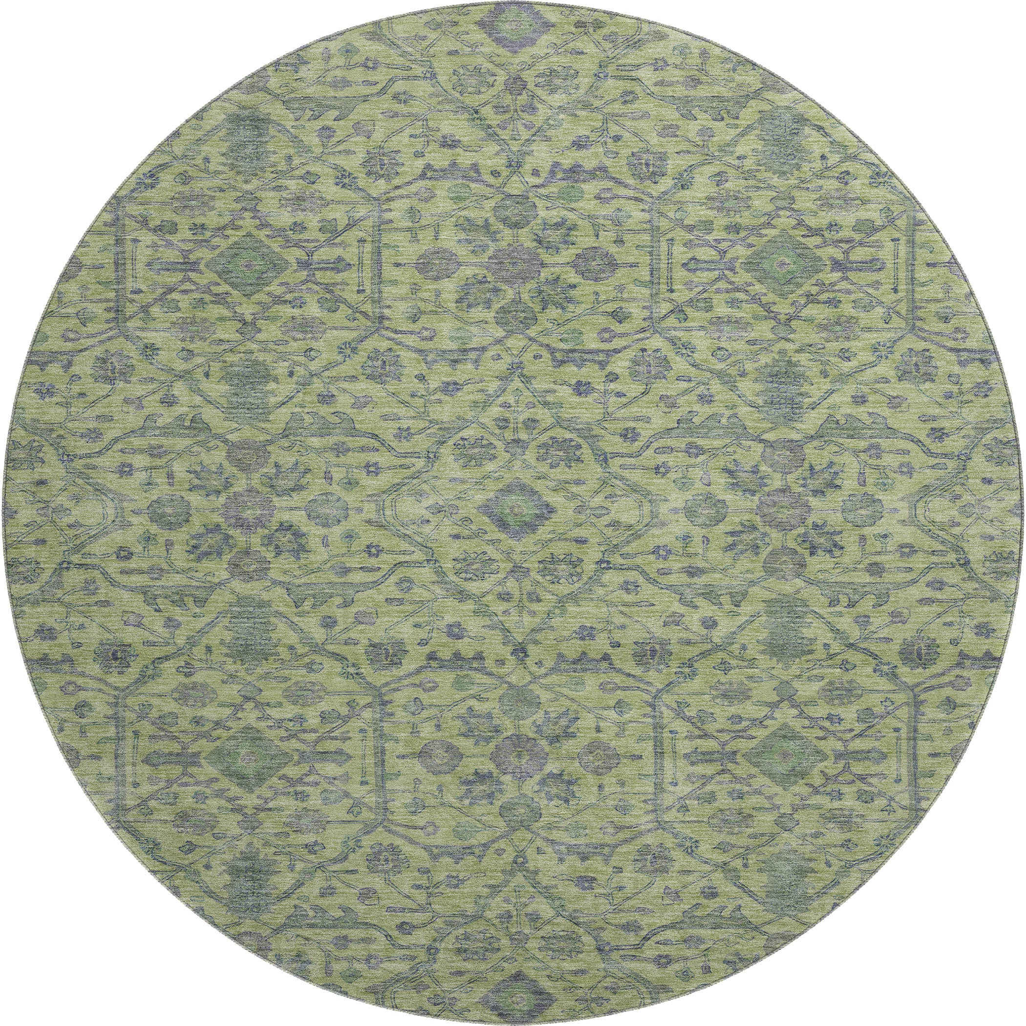 Mdina Machine Washable Transitional Lime Green Rug 8' x 8' #shape_Round