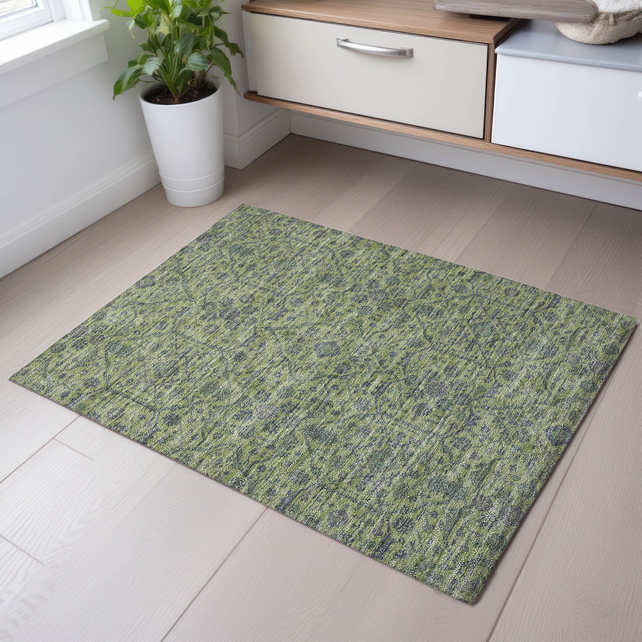 Mdina Machine Washable Transitional Lime Green Rug 1'8" x 2'6" #shape_Rectangle