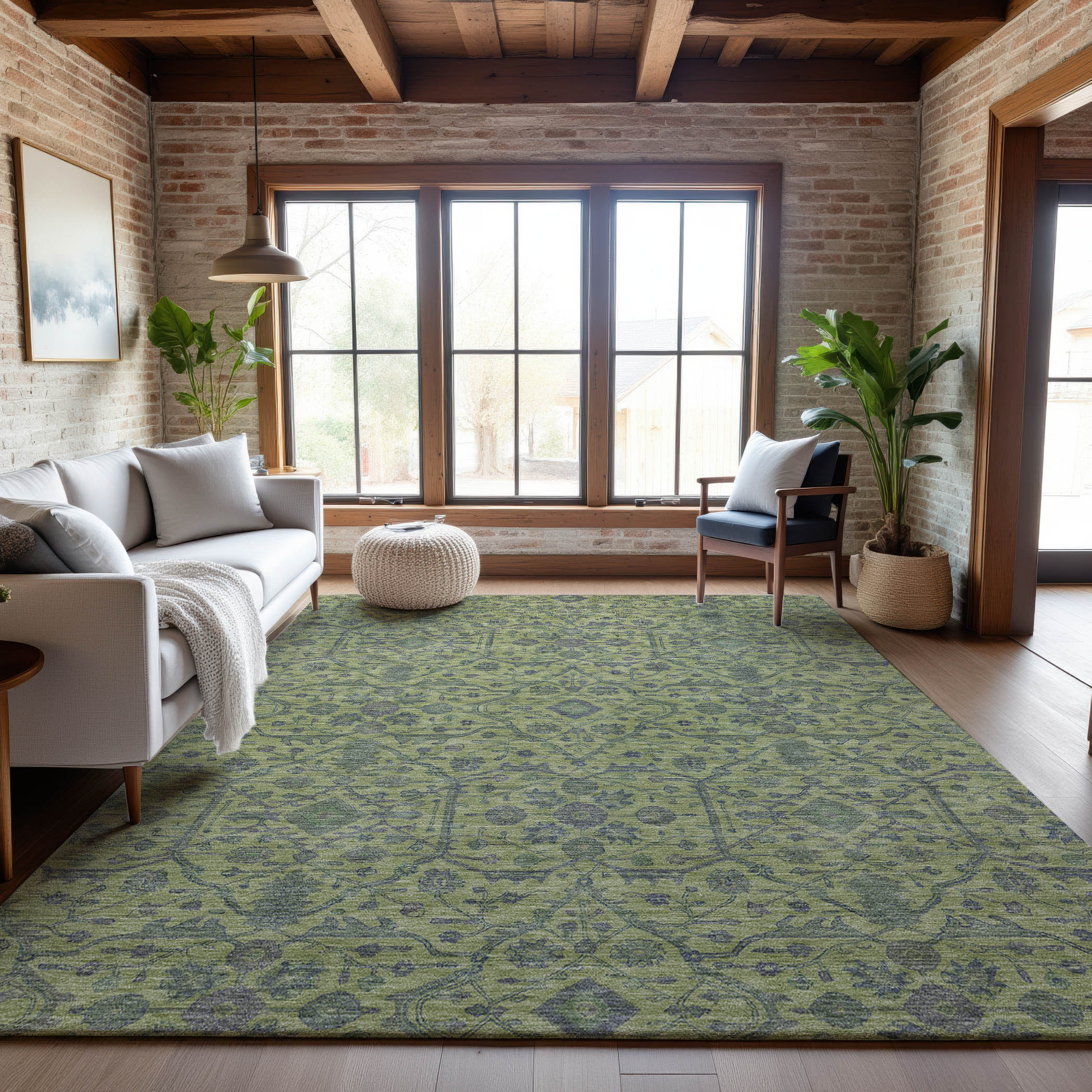 Mdina Machine Washable Transitional Lime Green Rug 2'6" x 3'10" #shape_Rectangle