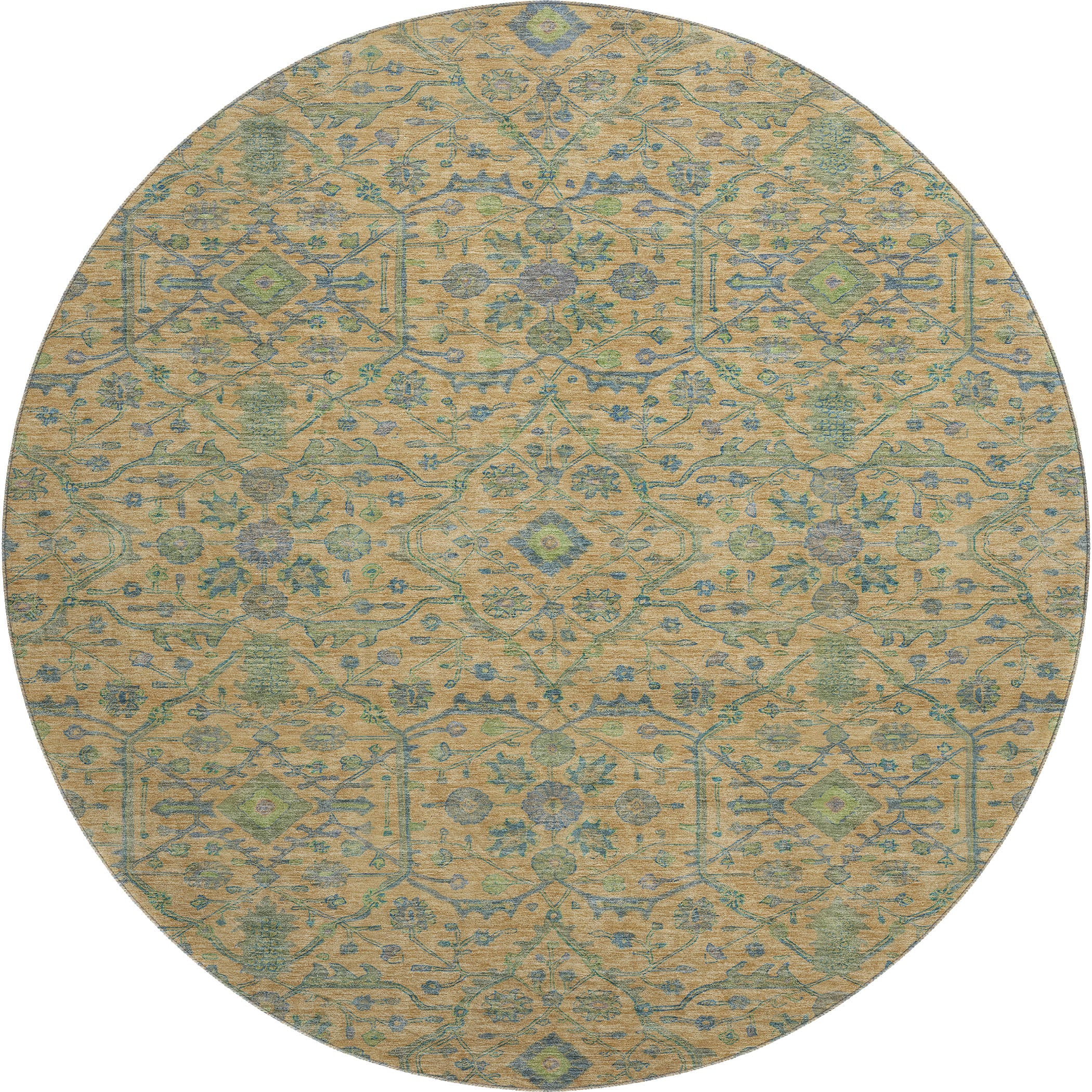 Mdina Machine Washable Transitional Orange Rug 8' x 8' #shape_Round