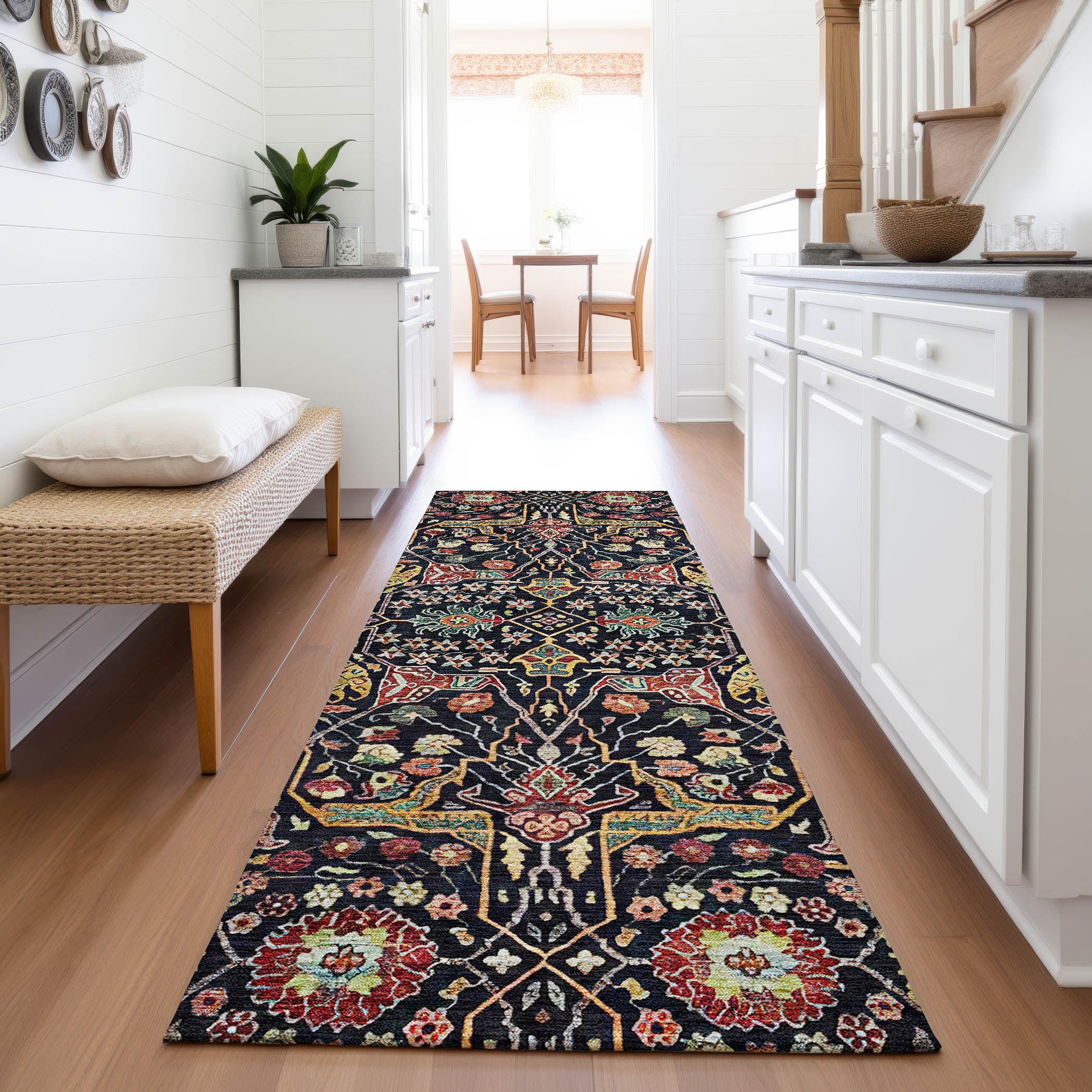 Sarajevo Machine Washable Transitional Black Rug 2'3" x 7'6" #shape_Runner