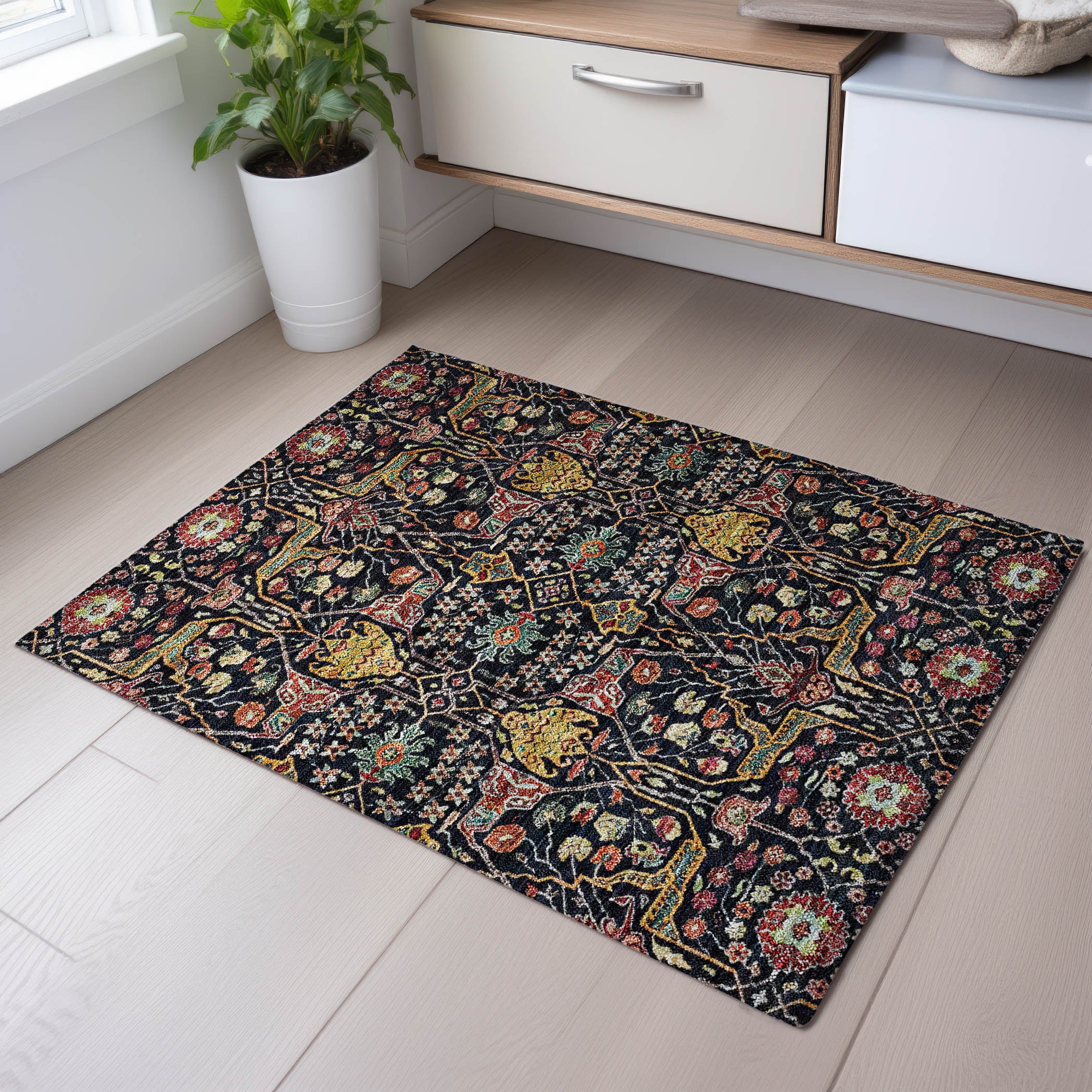 Sarajevo Machine Washable Transitional Black Rug 1'8" x 2'6" #shape_Rectangle