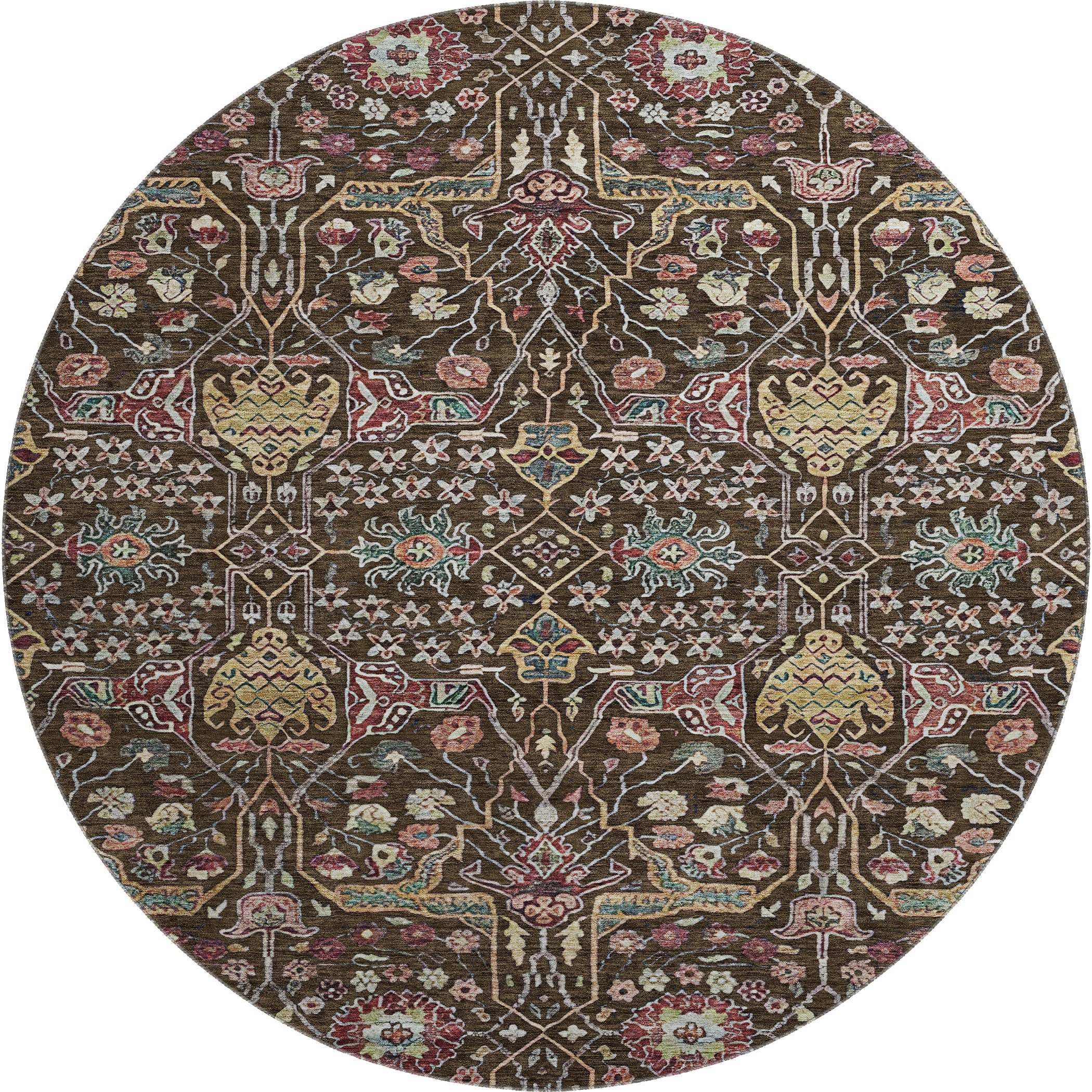 Sarajevo Machine Washable Transitional Chocolate Brown Rug 8' x 8' #shape_Round