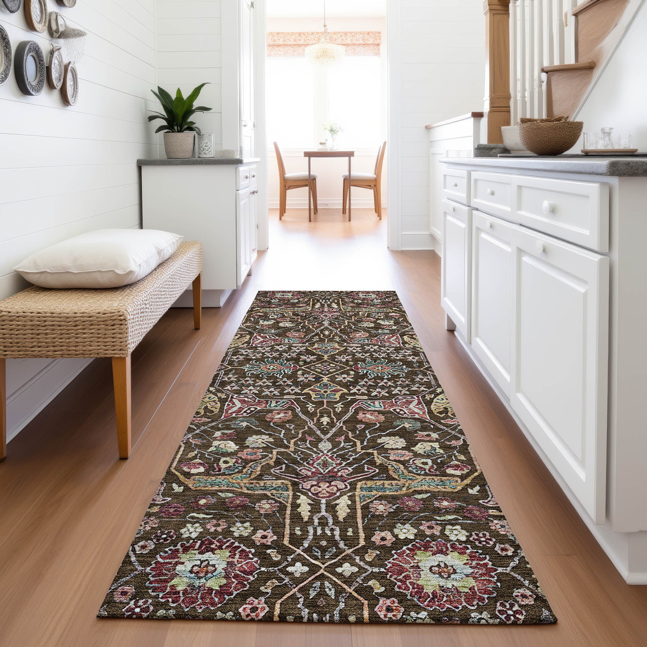 Sarajevo Machine Washable Transitional Chocolate Brown Rug 2'3" x 7'6" #shape_Runner
