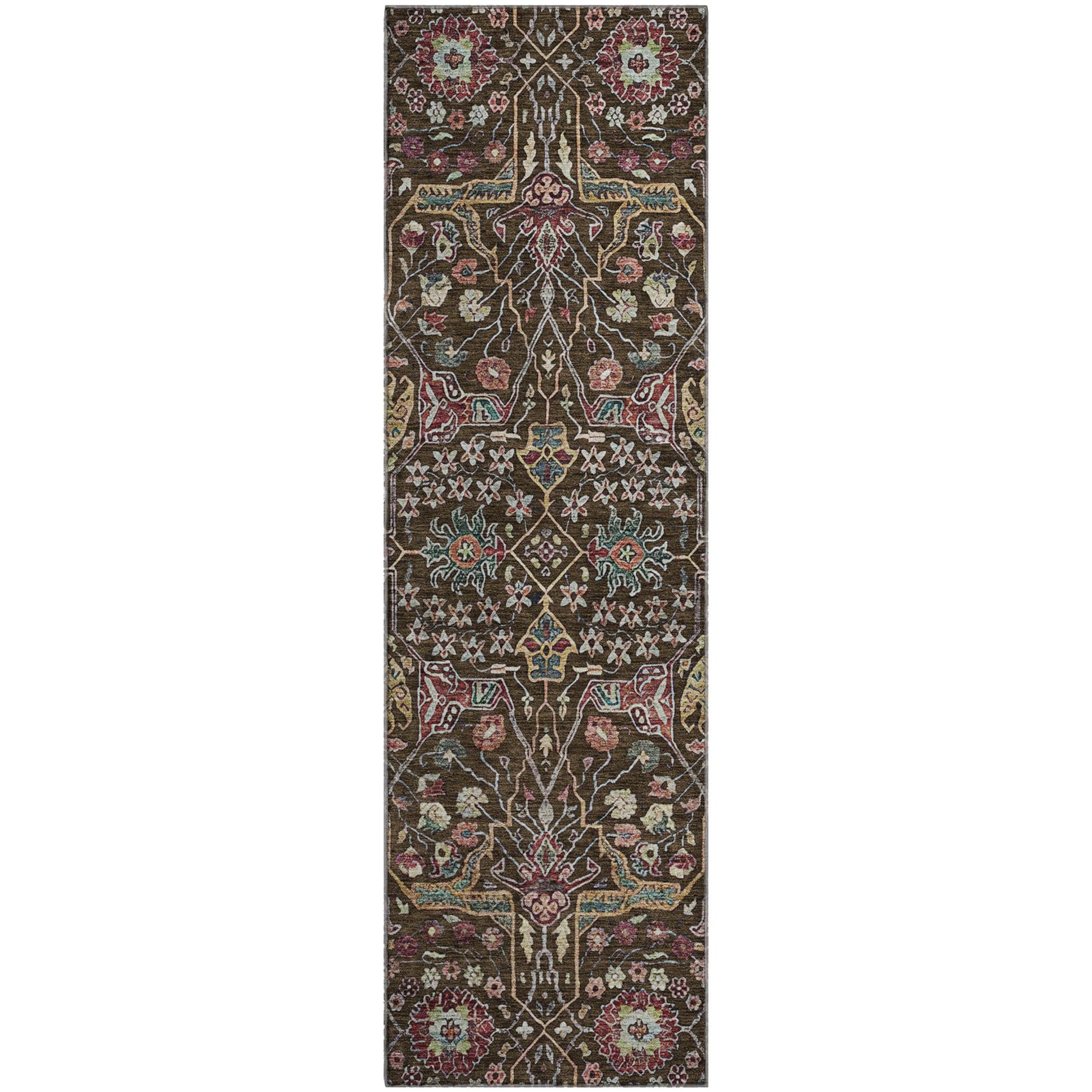 Sarajevo Machine Washable Transitional Chocolate Brown Rug 2'3" x 7'6" #shape_Runner