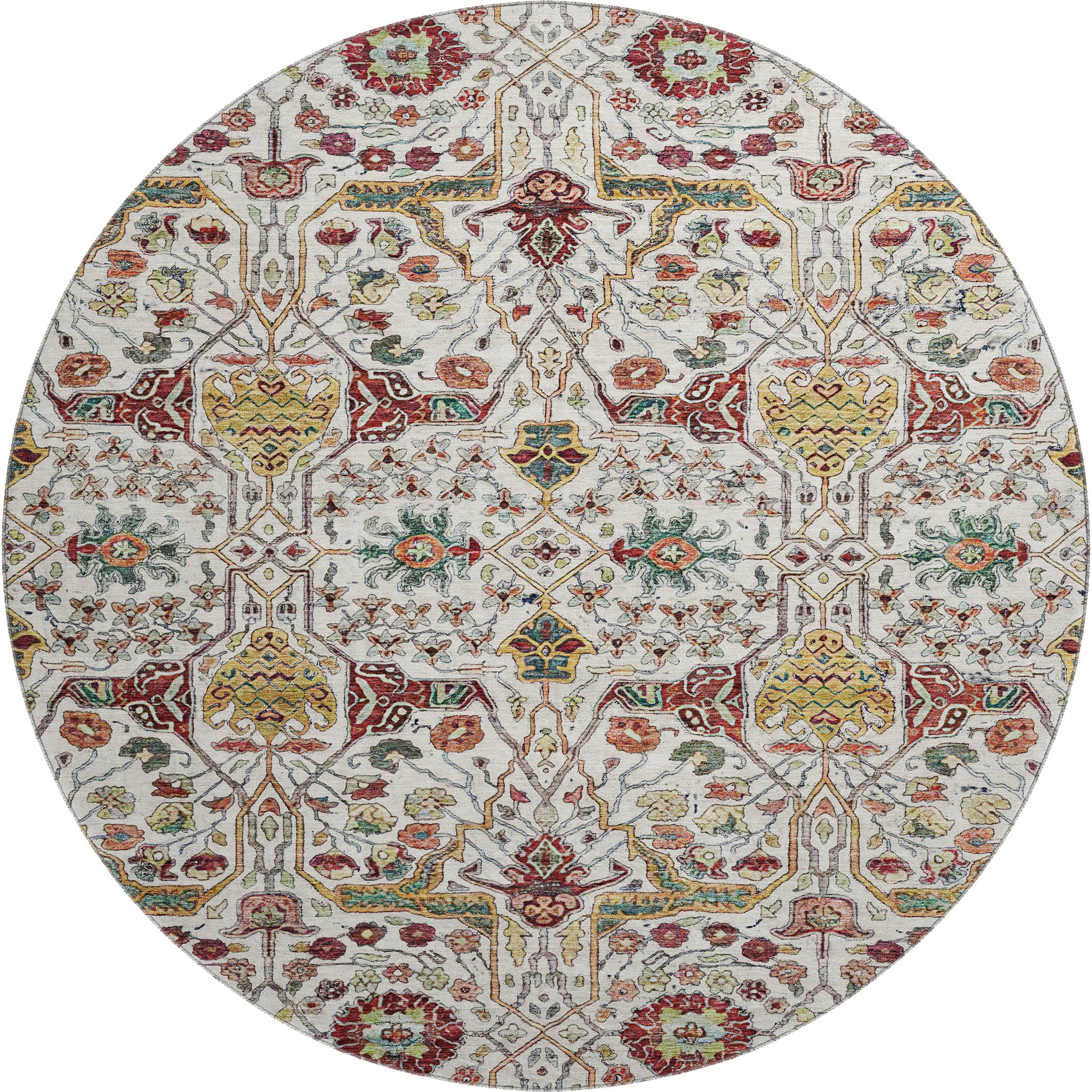 Sarajevo Machine Washable Transitional Ivory Rug 8' x 8' #shape_Round