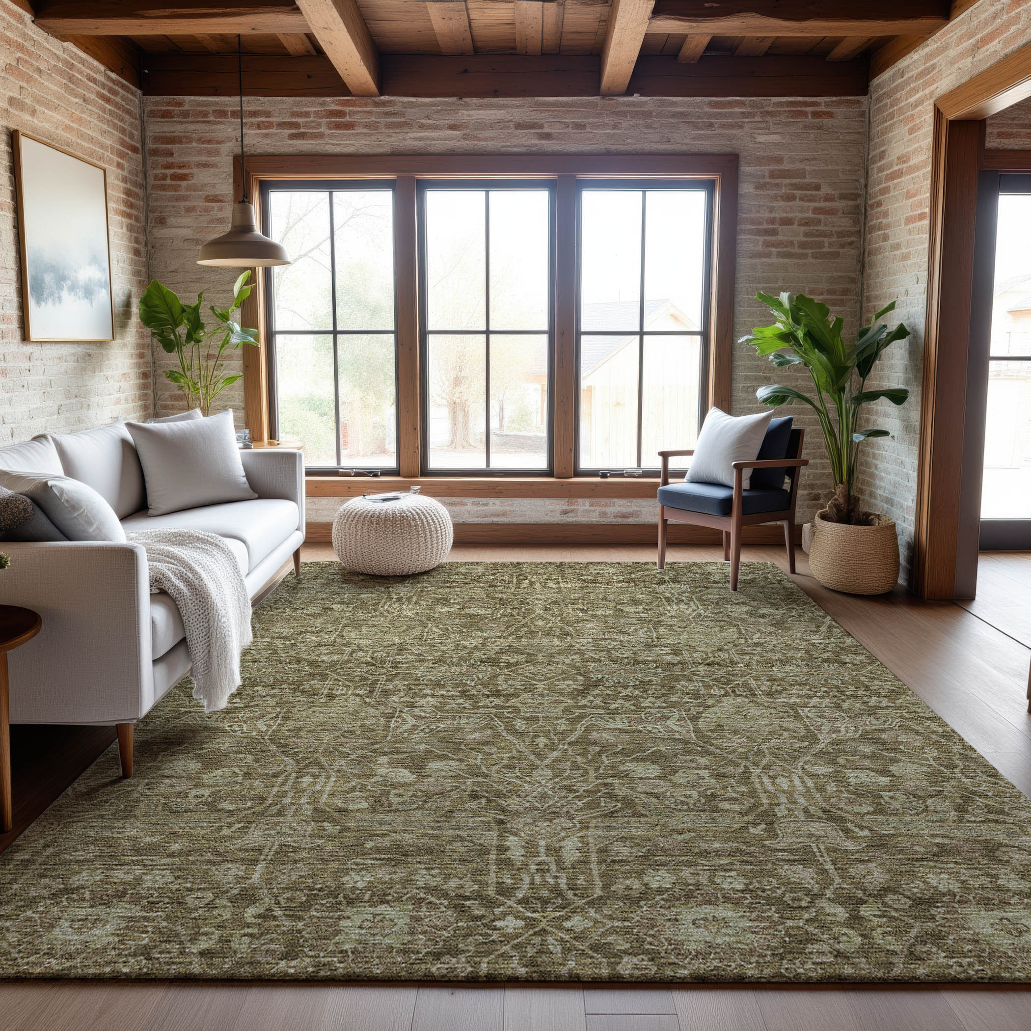 Lucerne Machine Washable Transitional Brown Rug 2'6" x 3'10" #shape_Rectangle