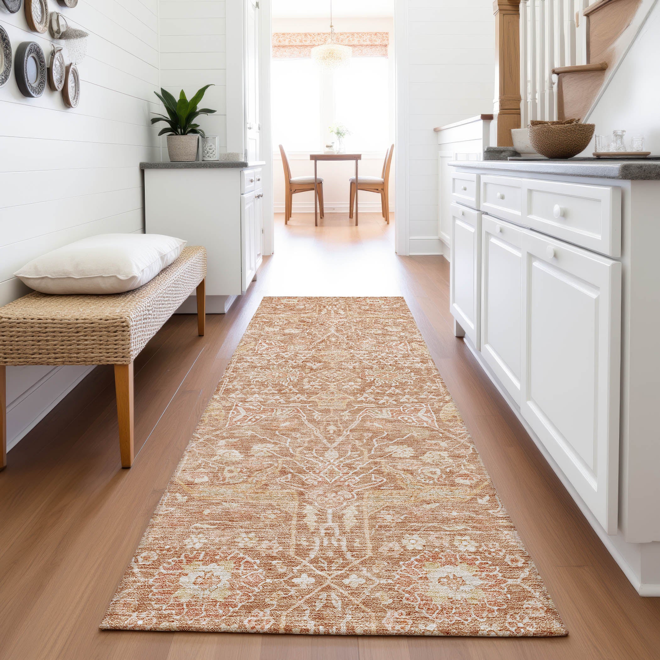 Lucerne Machine Washable Transitional Coral Orange Rug 2'3" x 7'6" #shape_Runner