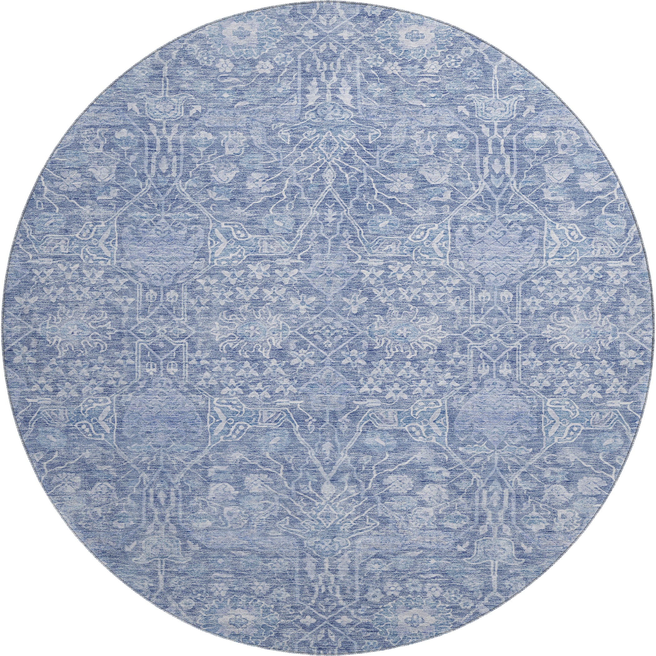 Lucerne Machine Washable Transitional Denim Blue Rug 8' x 8' #shape_Round