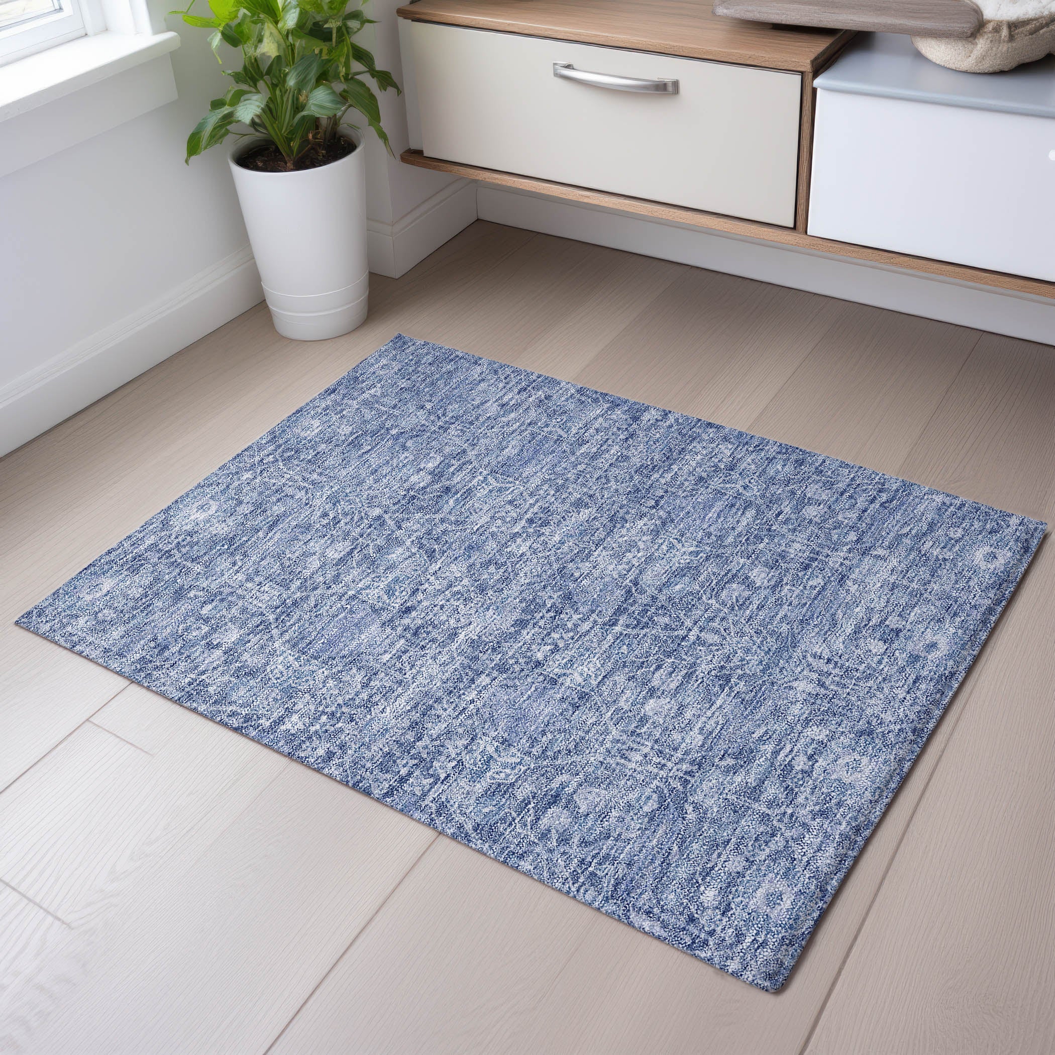 Lucerne Machine Washable Transitional Denim Blue Rug 1'8" x 2'6" #shape_Rectangle