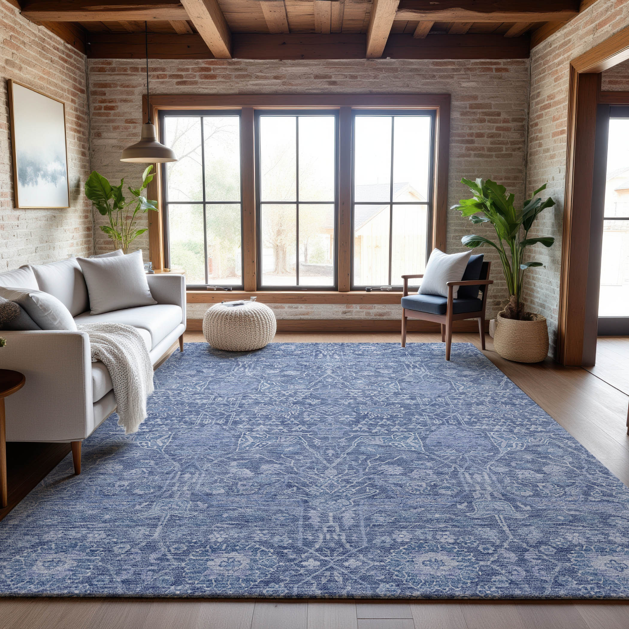 Lucerne Machine Washable Transitional Denim Blue Rug 2'6" x 3'10" #shape_Rectangle