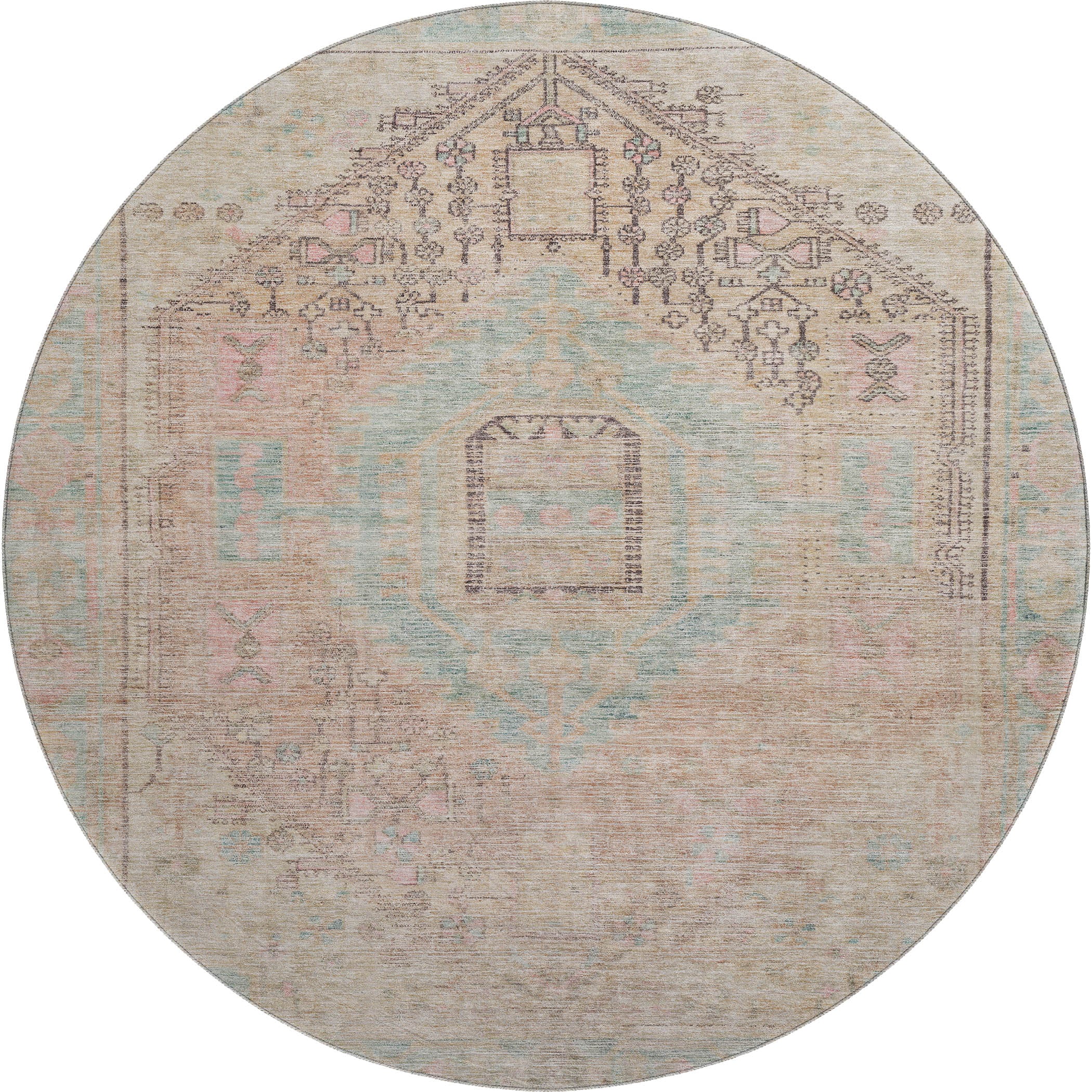 Colombo Machine Washable Traditional Pink Rug 8' x 8' #shape_Round