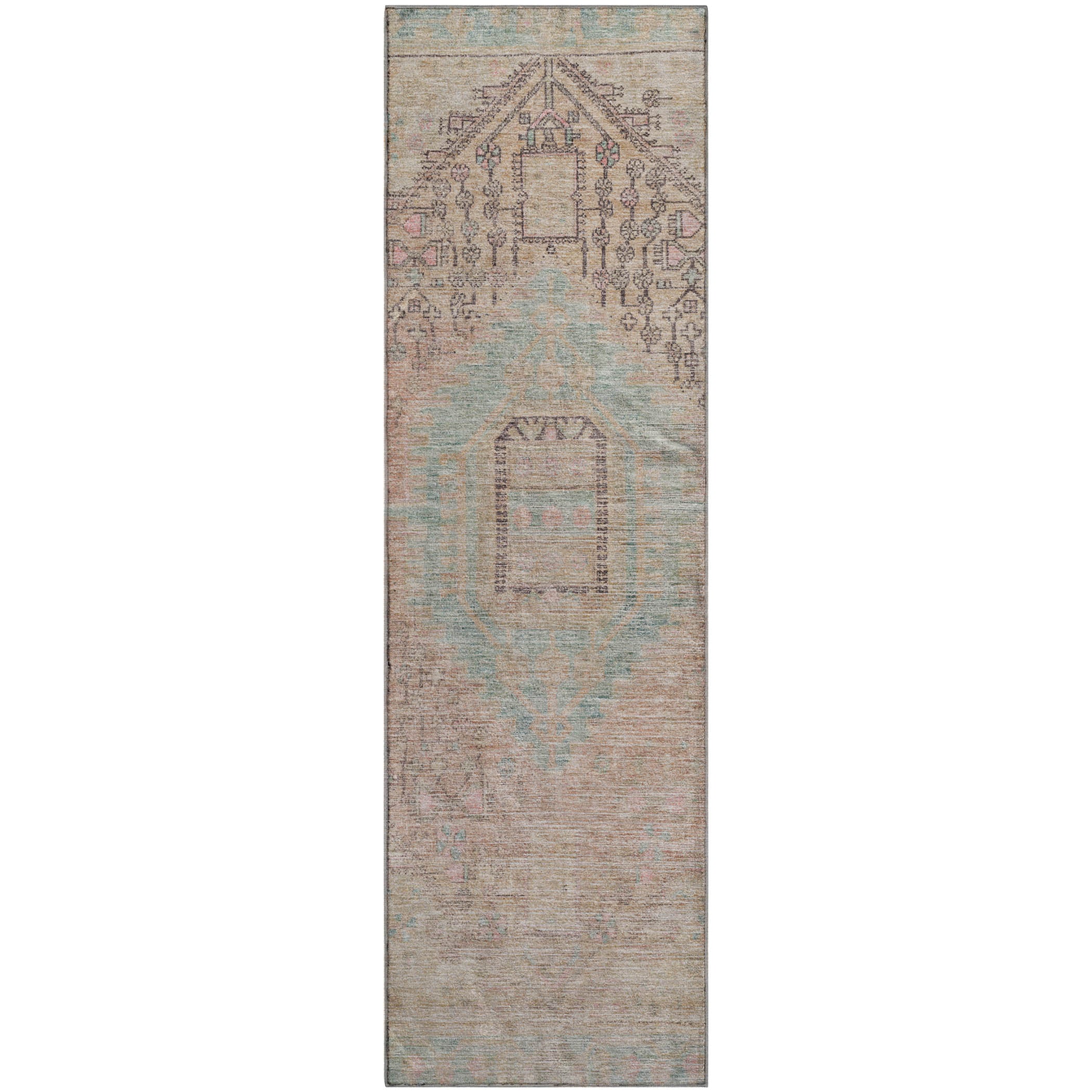 Colombo Machine Washable Traditional Pink Rug 2'3" x 7'6" #shape_Runner