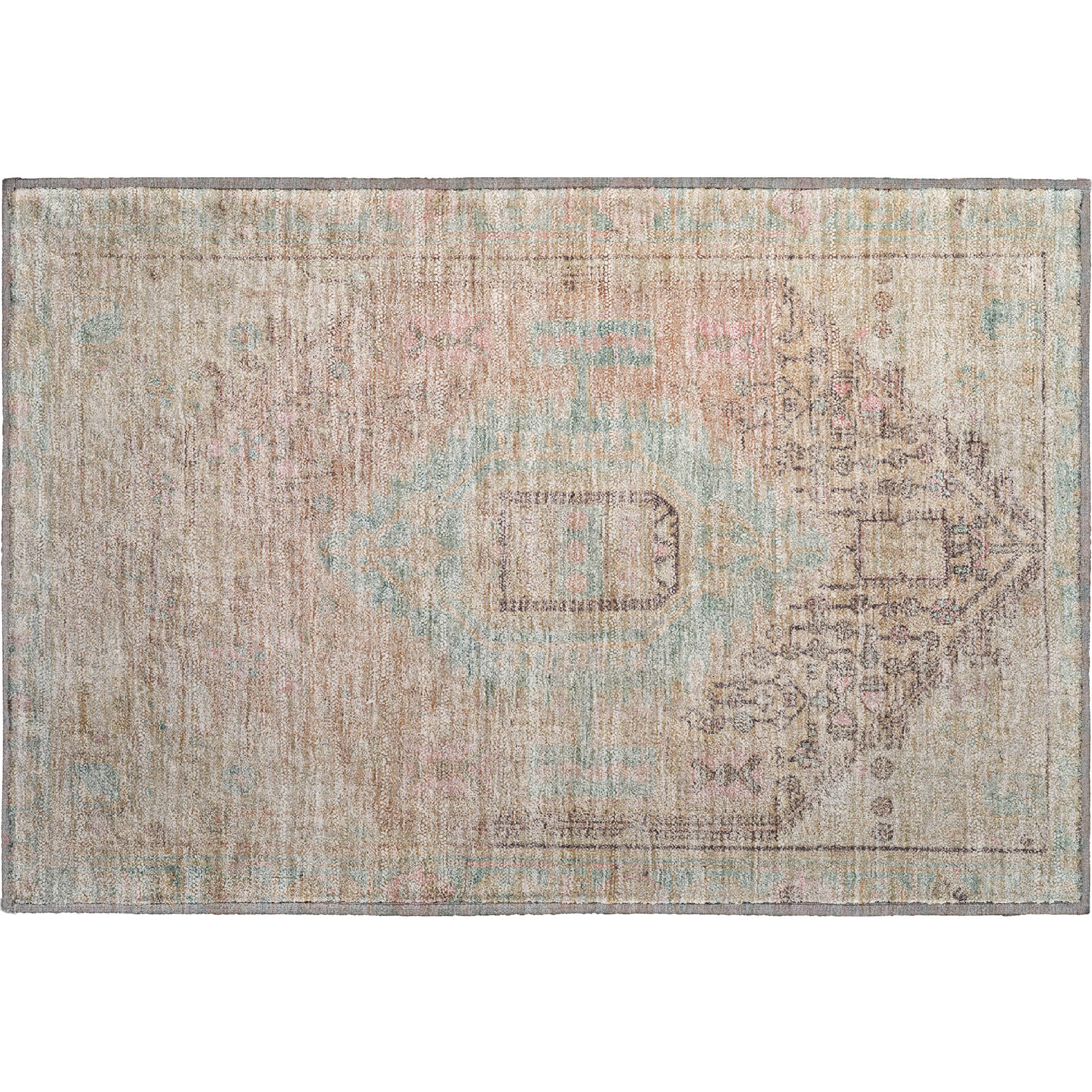 Colombo Machine Washable Traditional Pink Rug 1'8" x 2'6" #shape_Rectangle