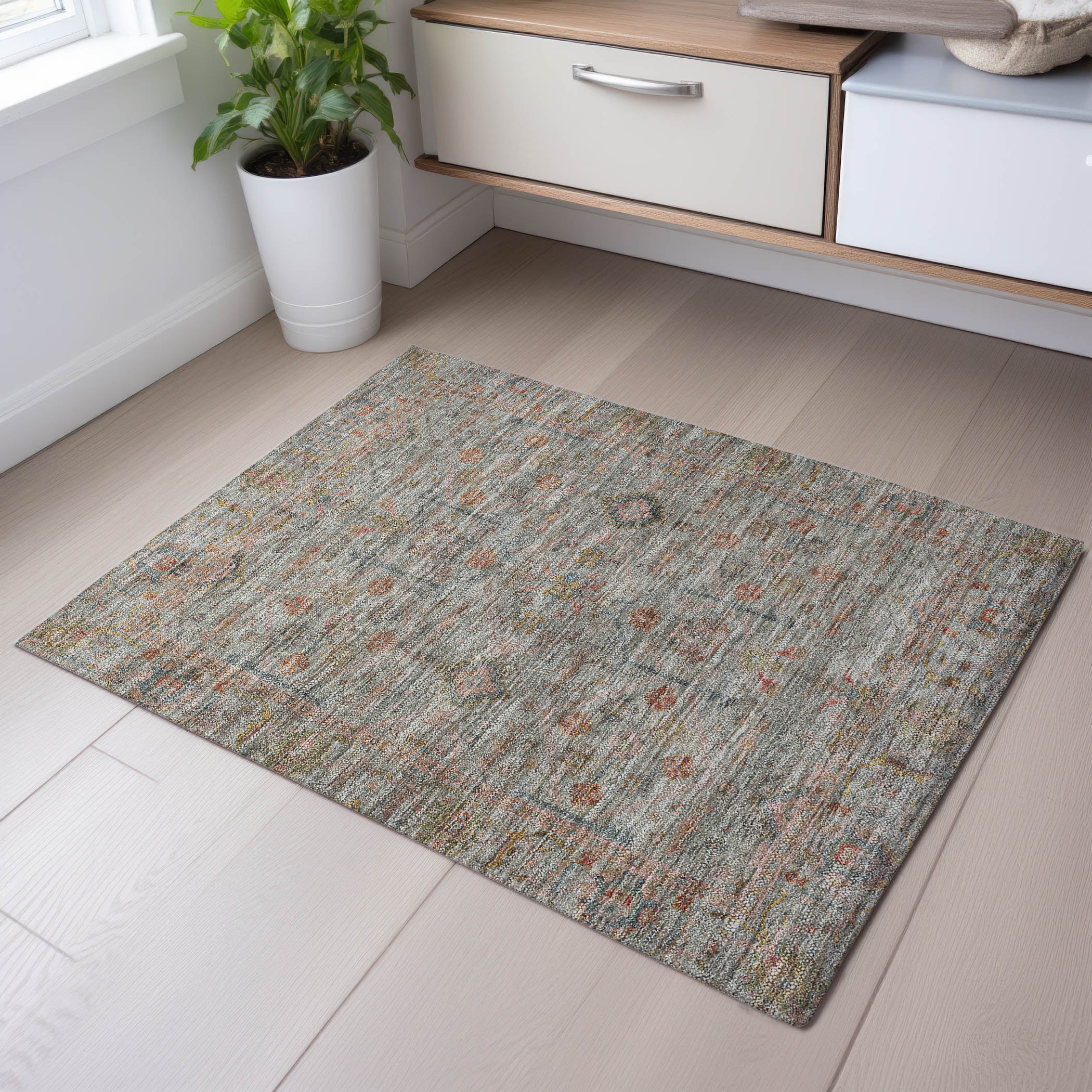 Colombo Machine Washable Traditional Taupe Brown Rug 1'8" x 2'6" #shape_Rectangle