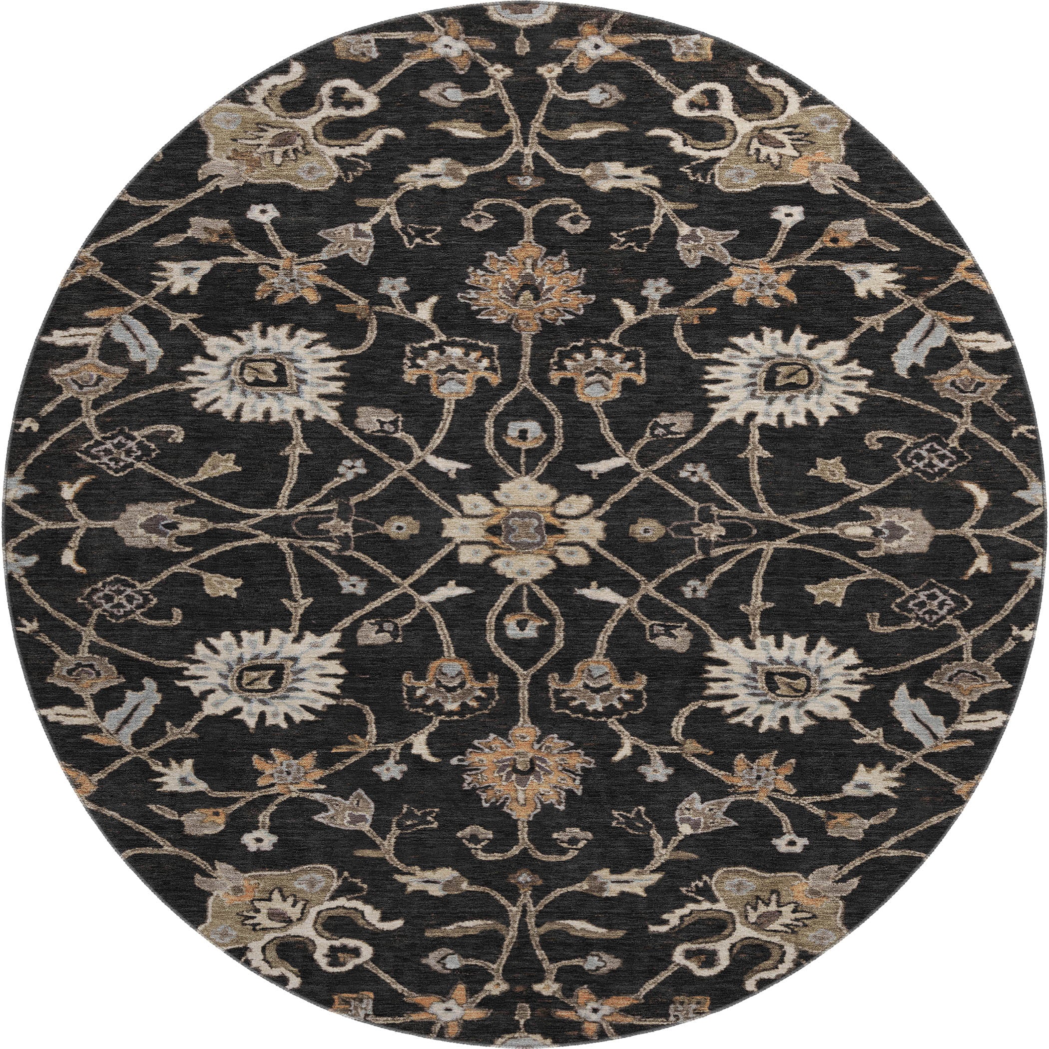 Marrakech Machine Washable Traditional Black Rug 8' x 8' #shape_Round