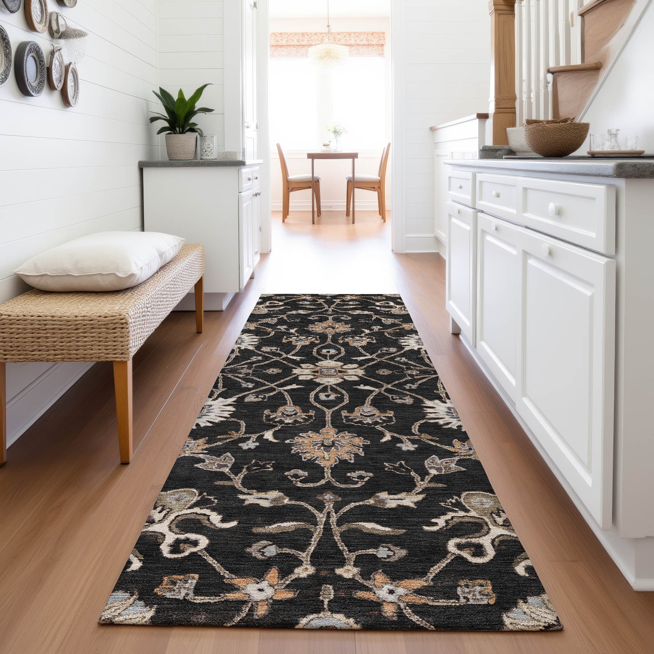 Marrakech Machine Washable Traditional Black Rug 2'3" x 7'6" #shape_Runner