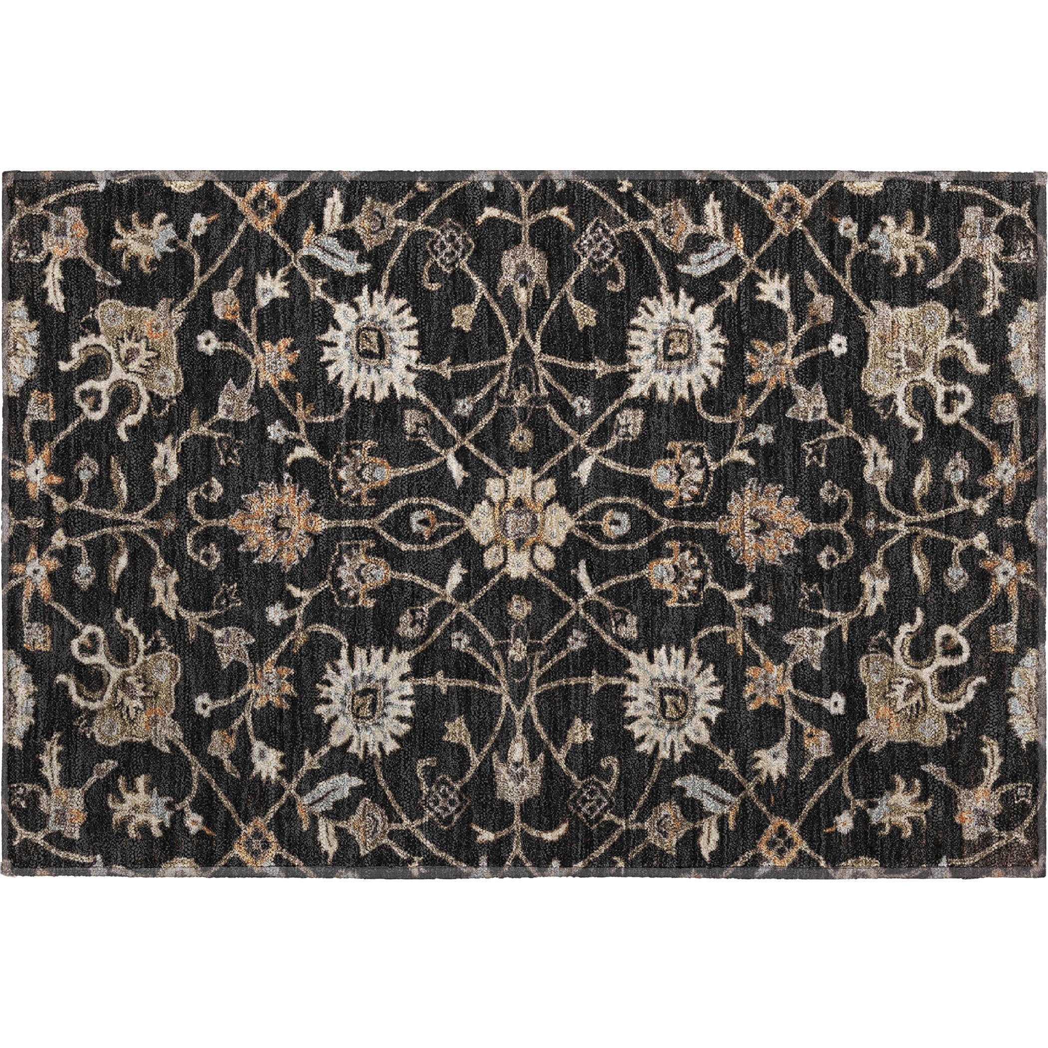 Marrakech Machine Washable Traditional Black Rug 1'8" x 2'6" #shape_Rectangle