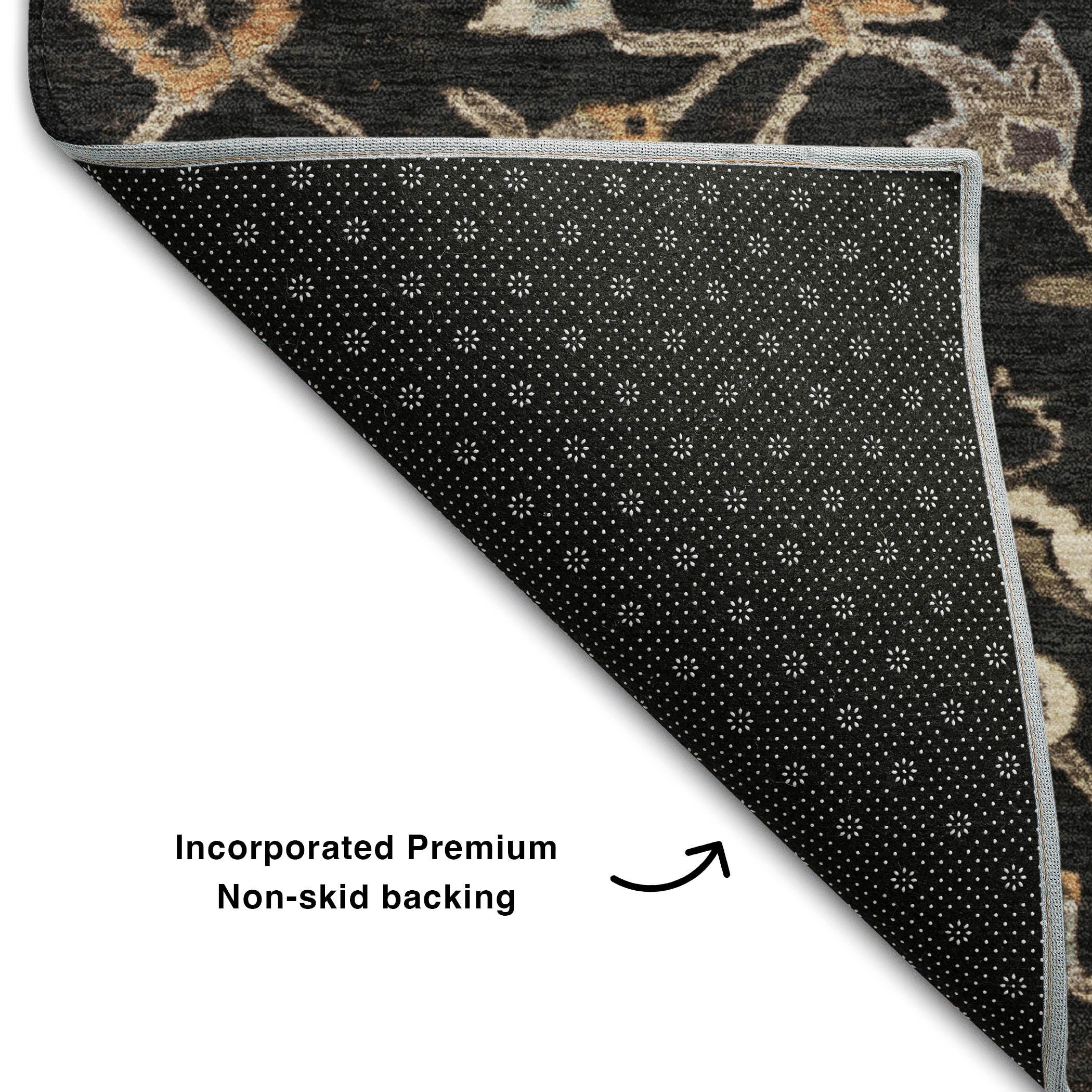 Marrakech Machine Washable Traditional Black Rug 1'8" x 2'6" #shape_Rectangle