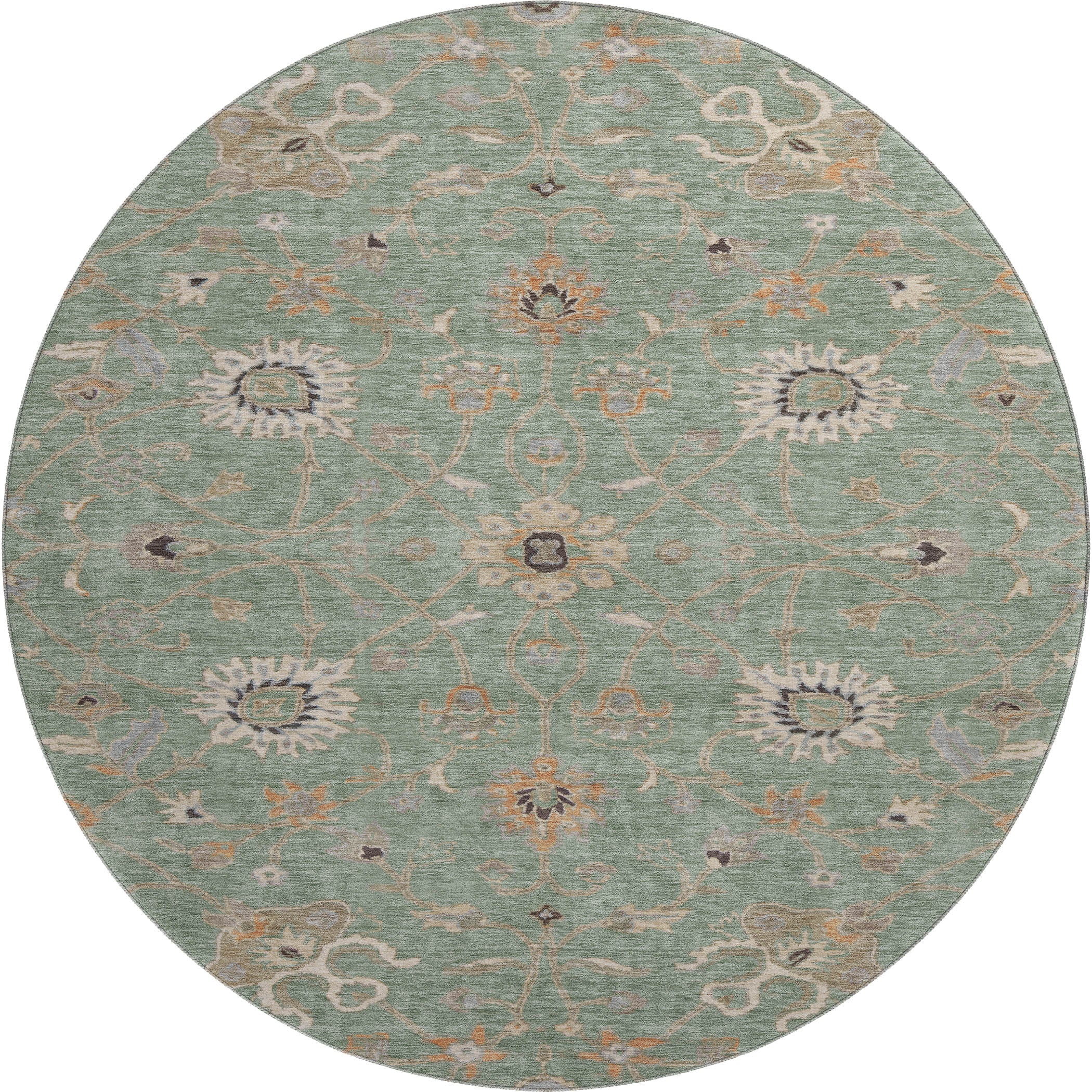 Marrakech Machine Washable Traditional Cactus Green Rug 8' x 8' #shape_Round