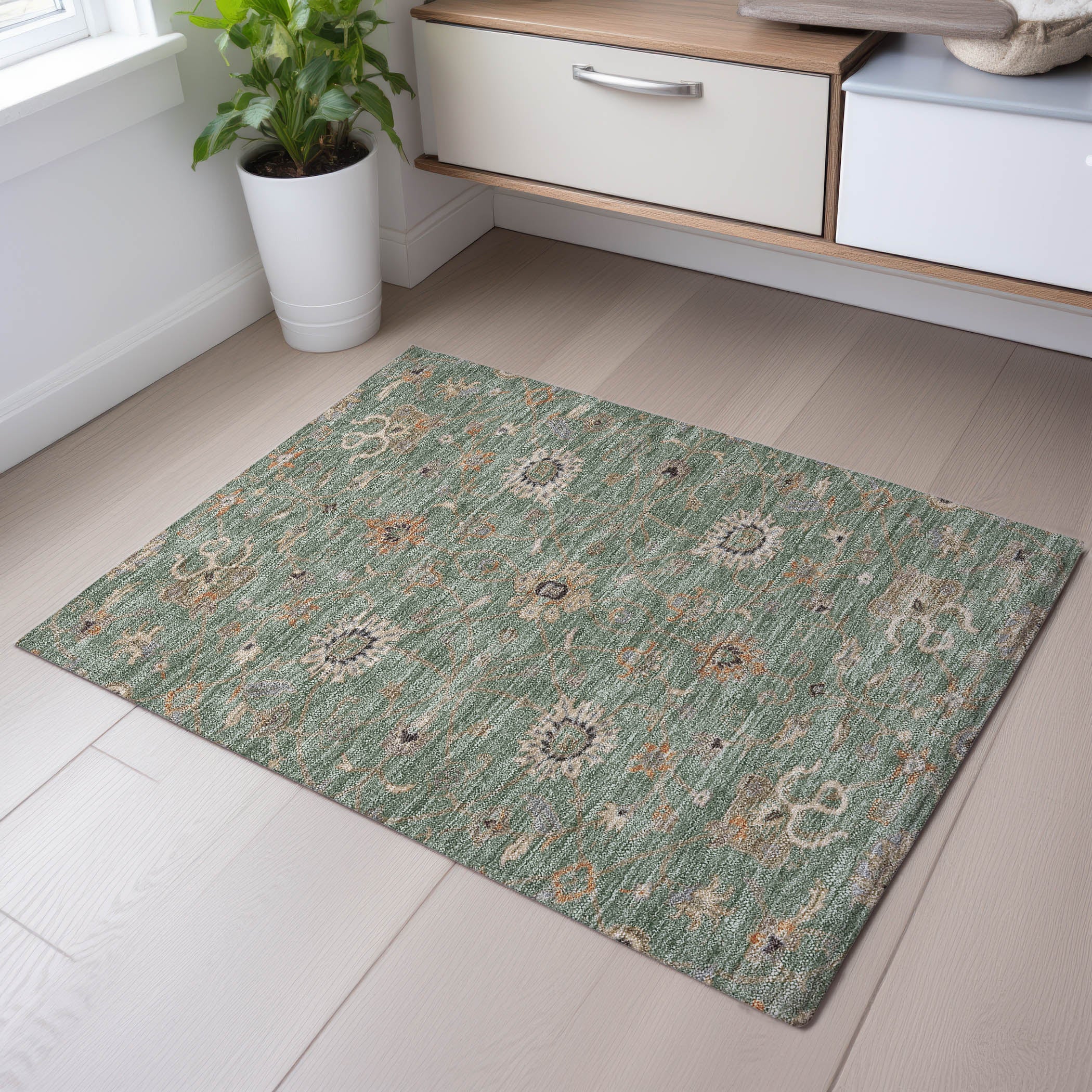 Marrakech Machine Washable Traditional Cactus Green Rug 1'8" x 2'6" #shape_Rectangle