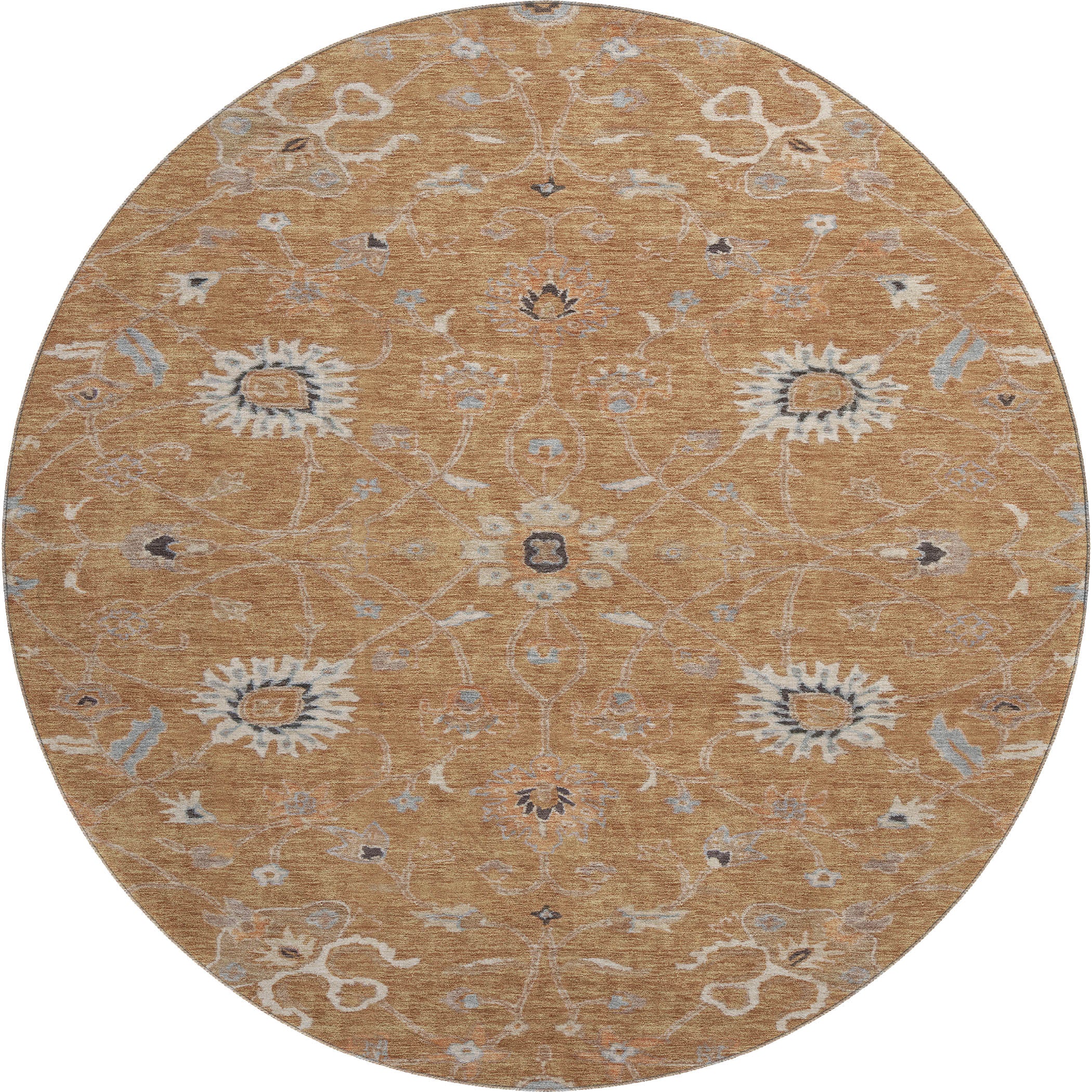 Marrakech Machine Washable Traditional Copper Orange Rug 8' x 8' #shape_Round