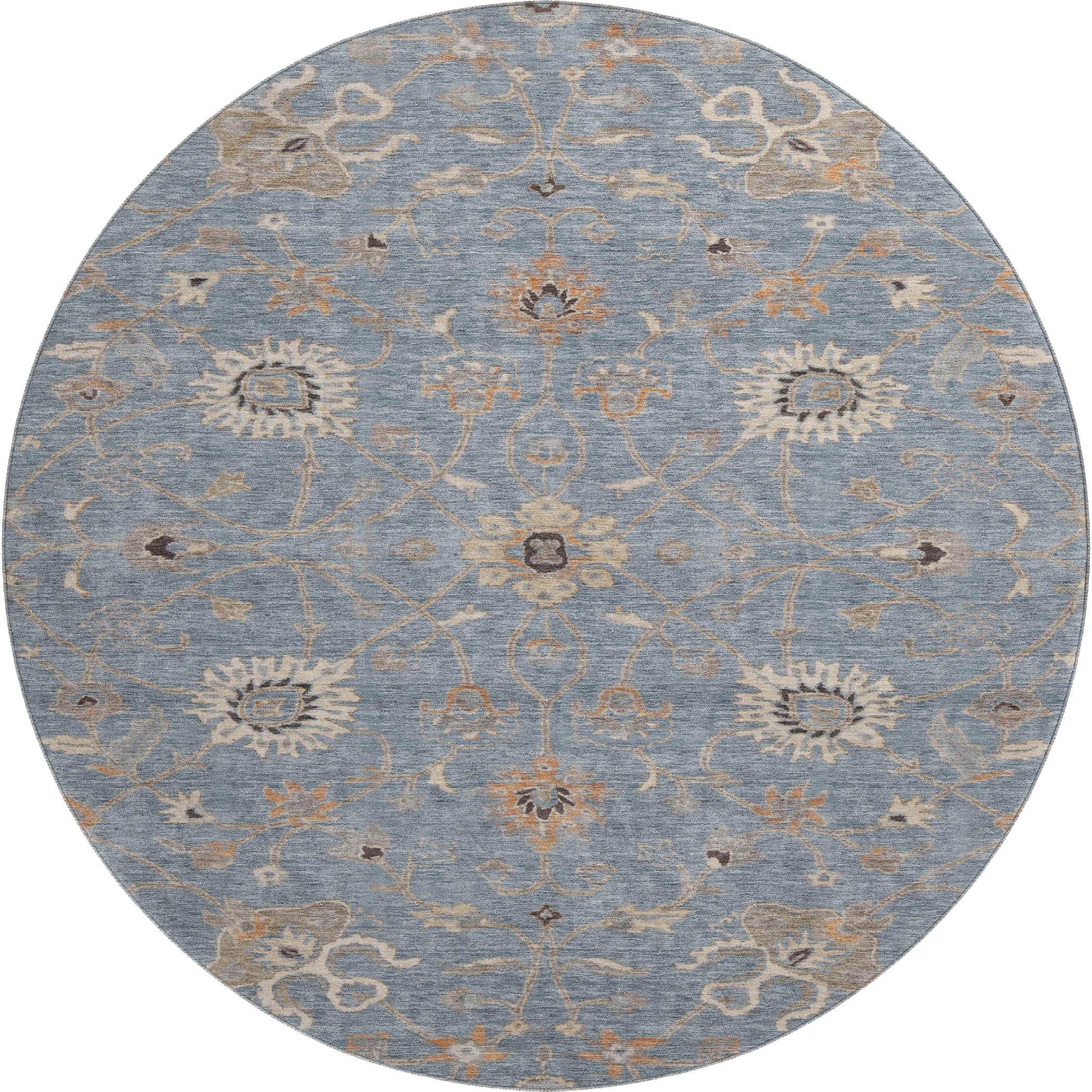 Marrakech Machine Washable Traditional Denim Blue Rug 8' x 8' #shape_Round