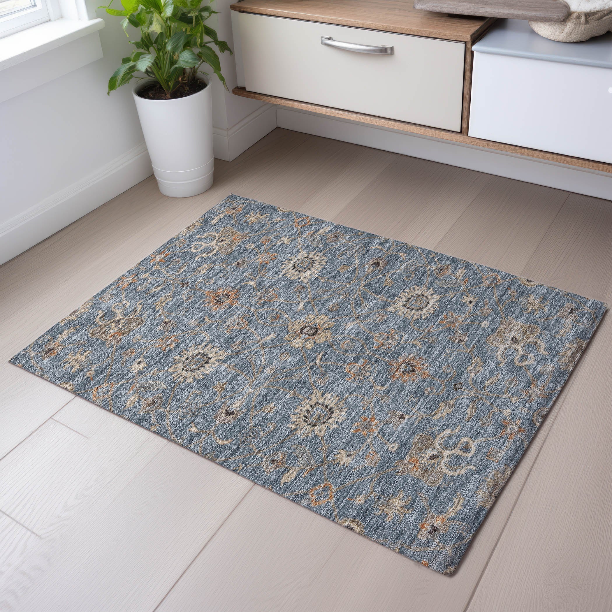 Marrakech Machine Washable Traditional Denim Blue Rug 1'8" x 2'6" #shape_Rectangle
