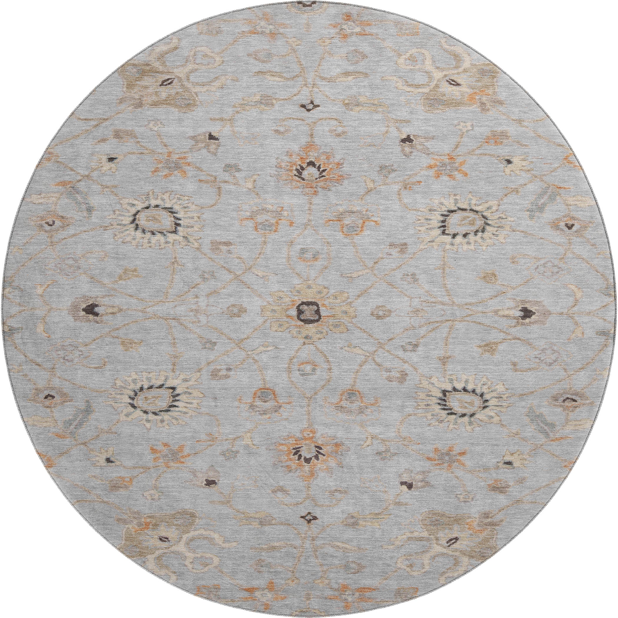 Marrakech Machine Washable Traditional Gray Rug 8' x 8' #shape_Round