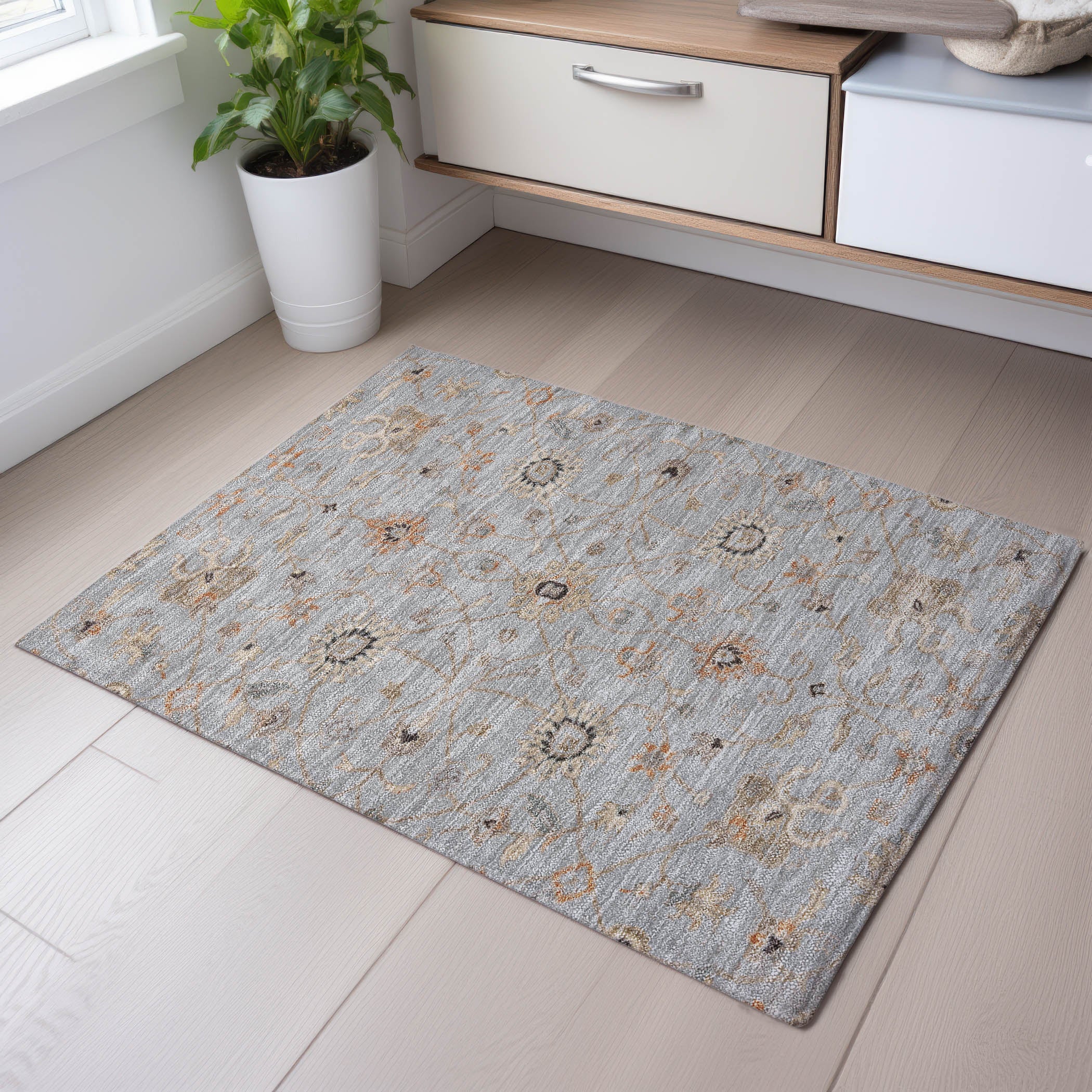 Marrakech Machine Washable Traditional Gray Rug 1'8" x 2'6" #shape_Rectangle