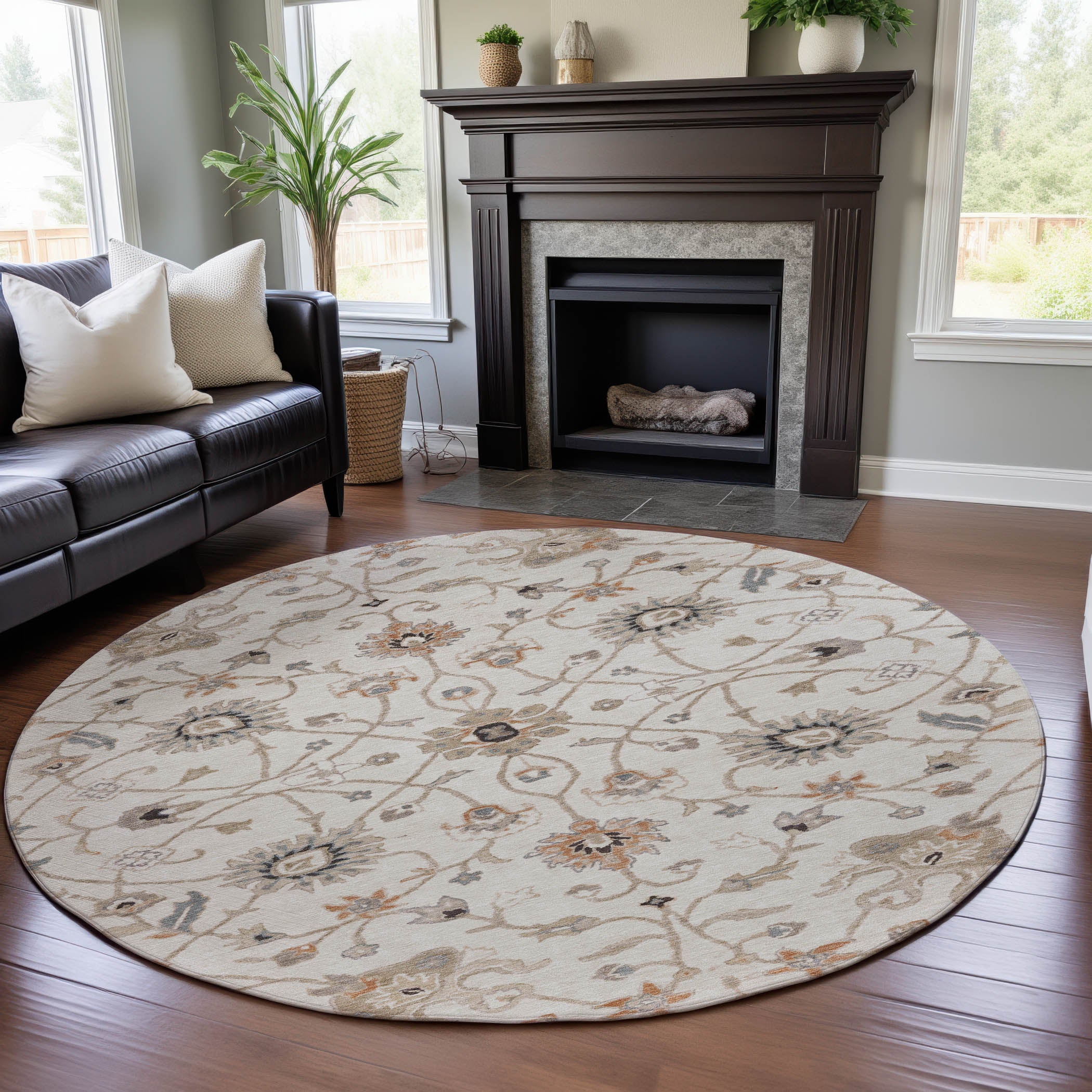Marrakech Machine Washable Traditional Ivory Rug 8' x 8' #shape_Round