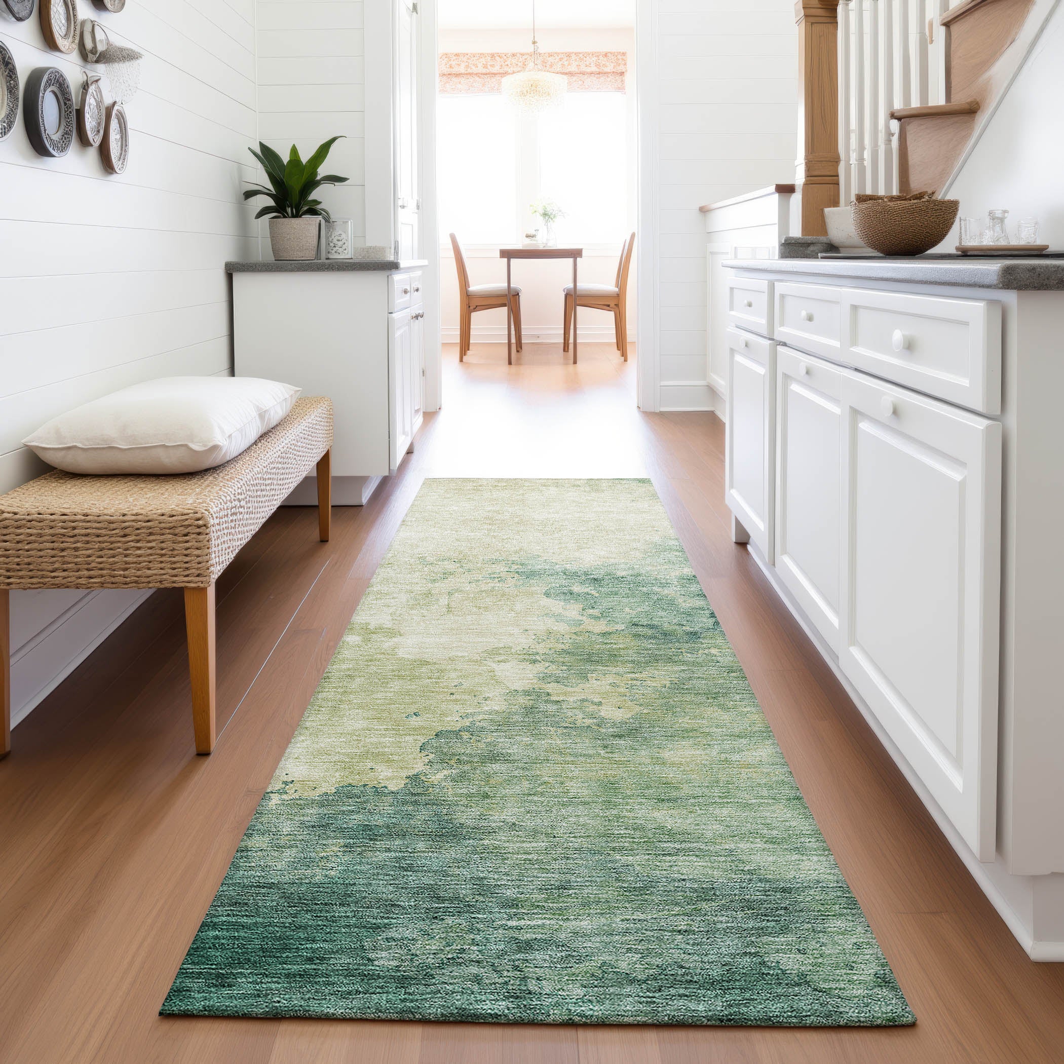 Rome Machine Washable Transitional Green Rug 2'3" x 7'6" #shape_Runner