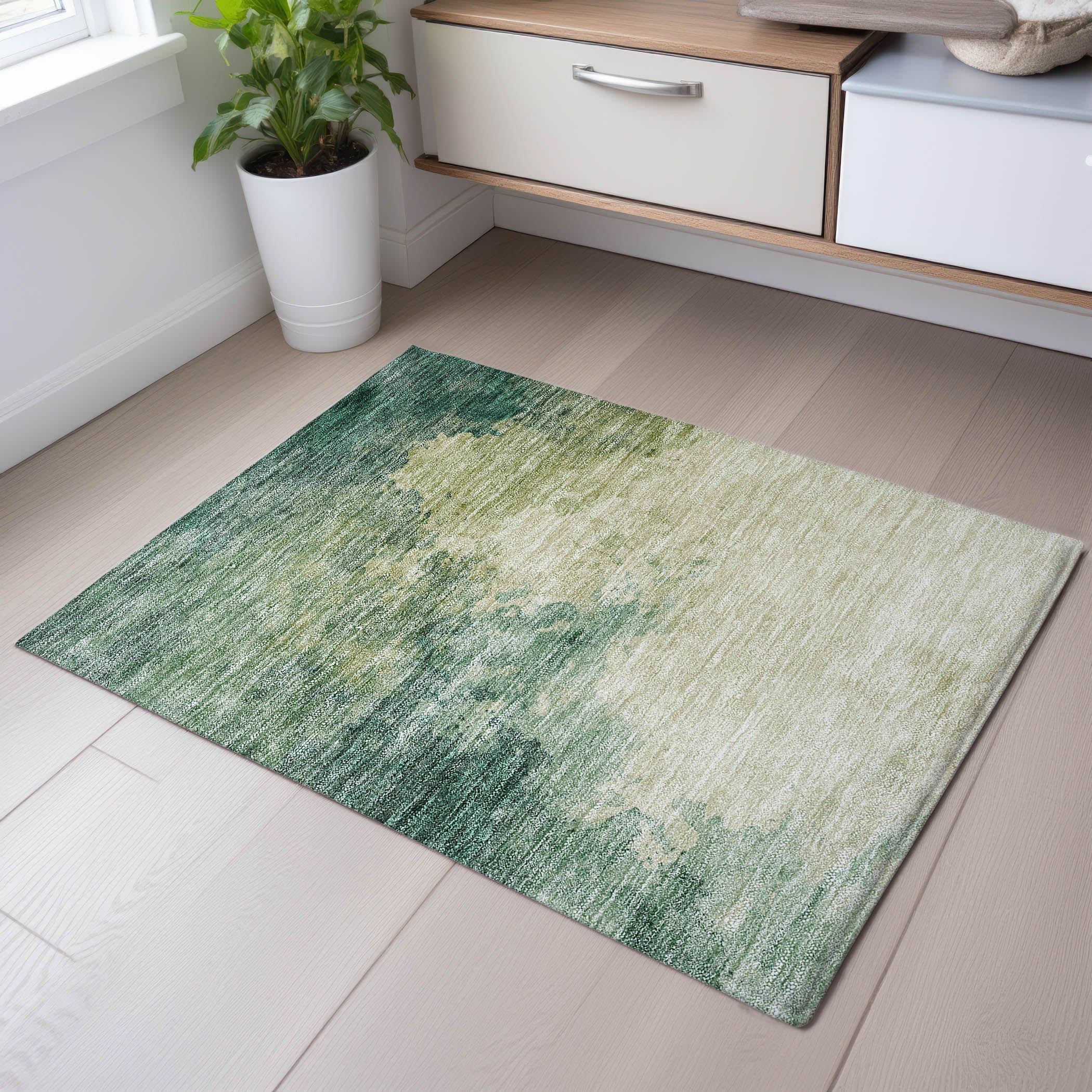 Rome Machine Washable Transitional Green Rug 1'8" x 2'6" #shape_Rectangle