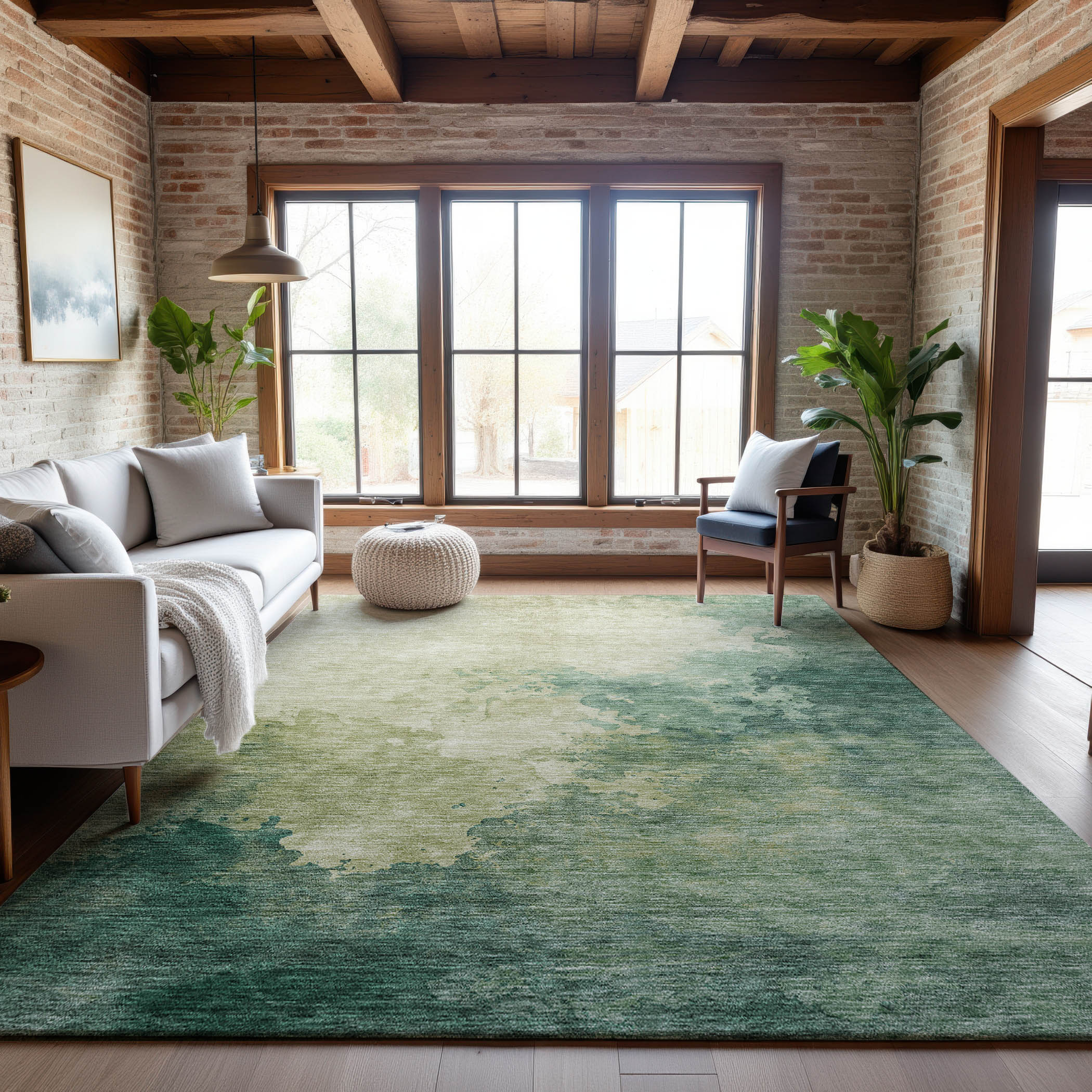 Rome Machine Washable Transitional Green Rug 2'6" x 3'10" #shape_Rectangle