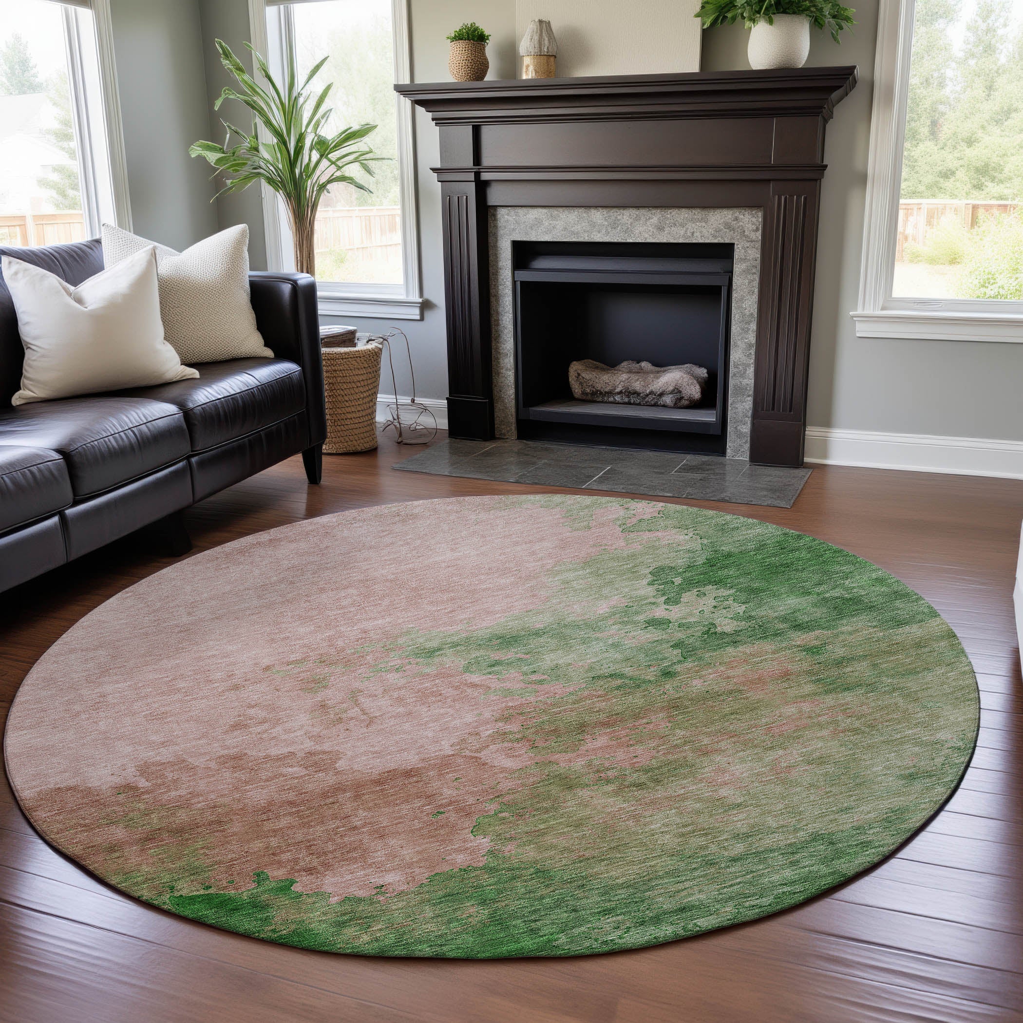 Rome Machine Washable Transitional Pink Rug 8' x 8' #shape_Round