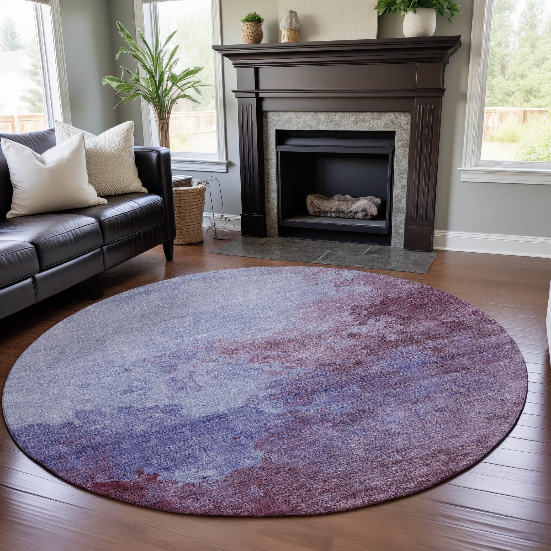 Rome Machine Washable Transitional Purple Rug 8' x 8' #shape_Round