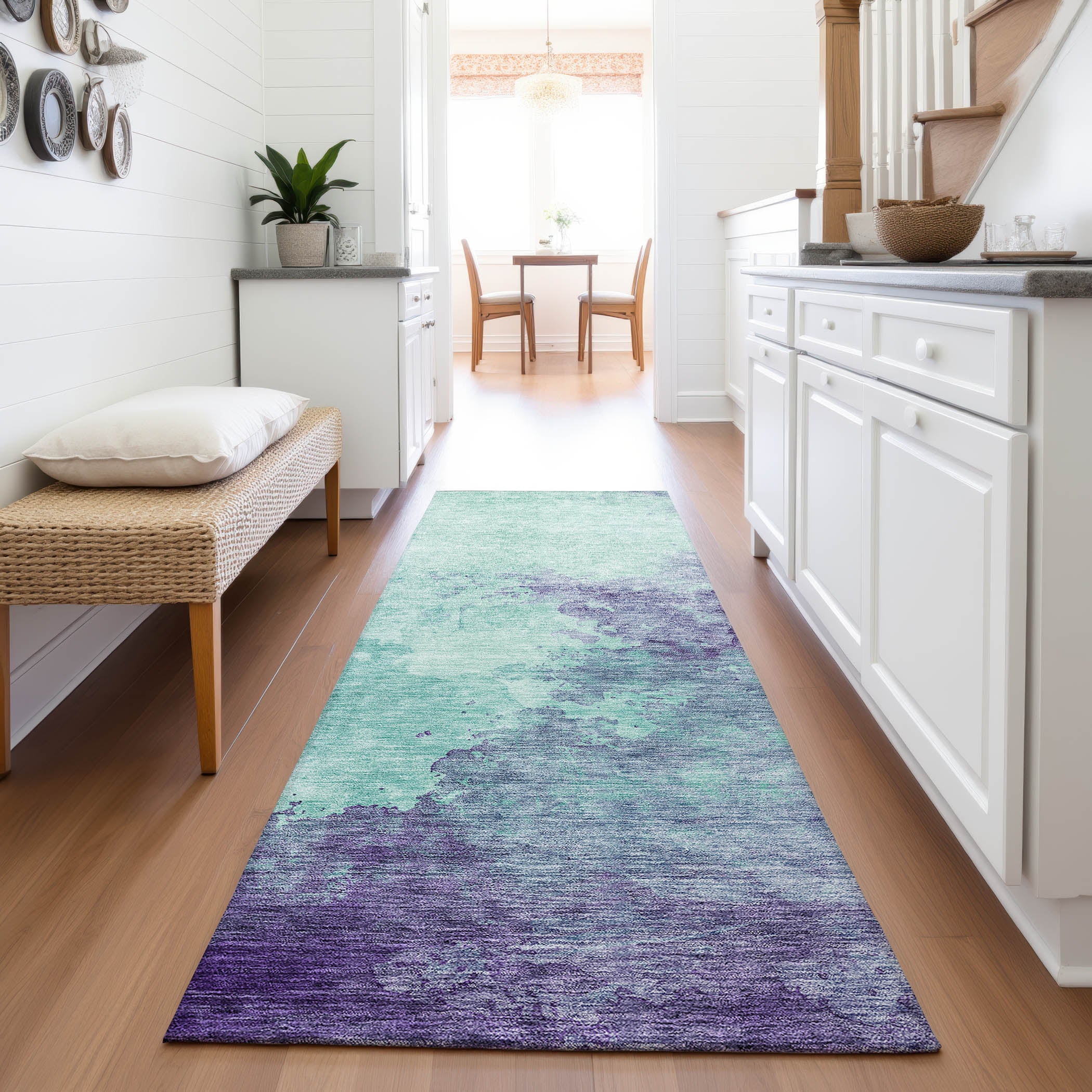 Rome Machine Washable Transitional Seafoam Blue Rug 2'3" x 7'6" #shape_Runner