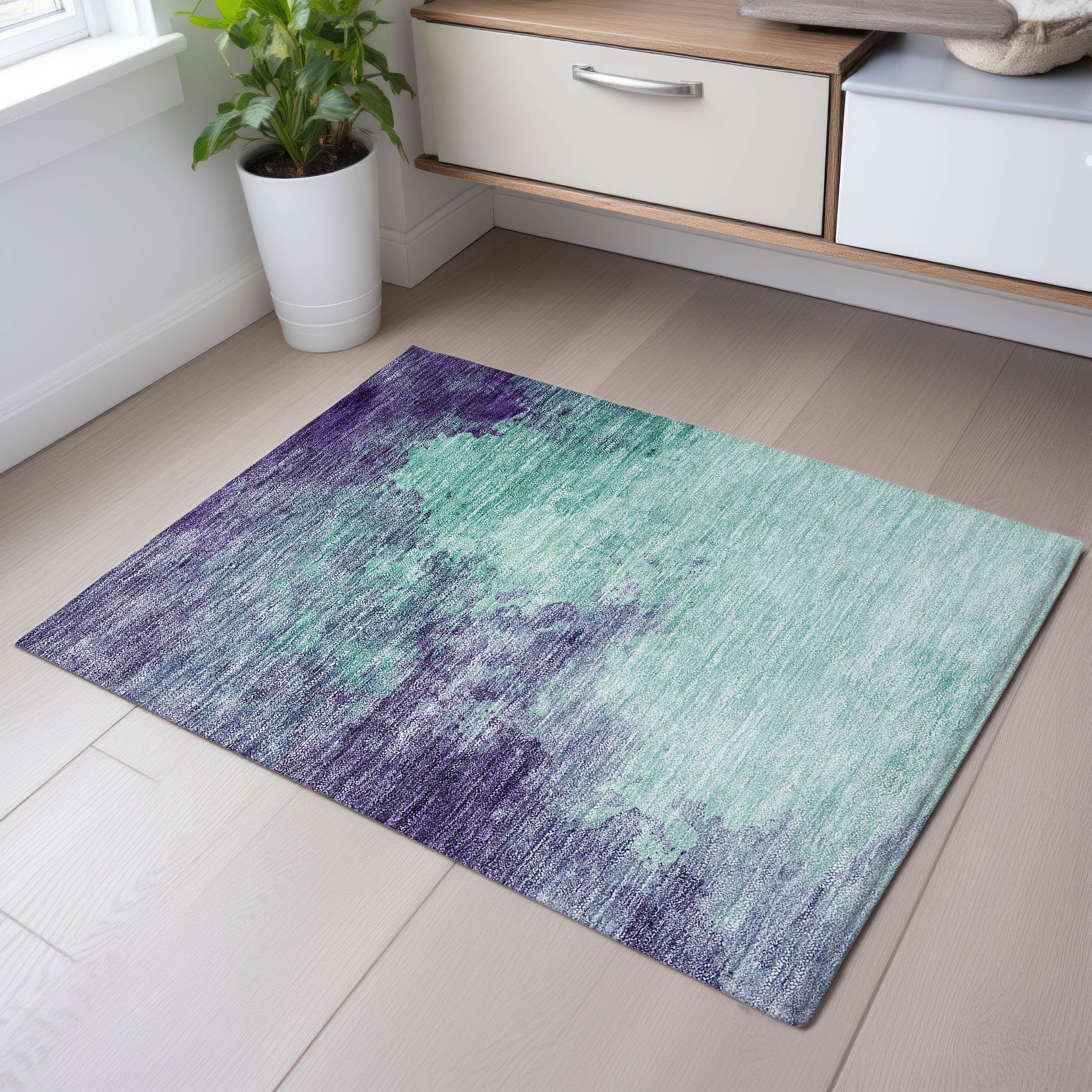 Rome Machine Washable Transitional Seafoam Blue Rug 1'8" x 2'6" #shape_Rectangle