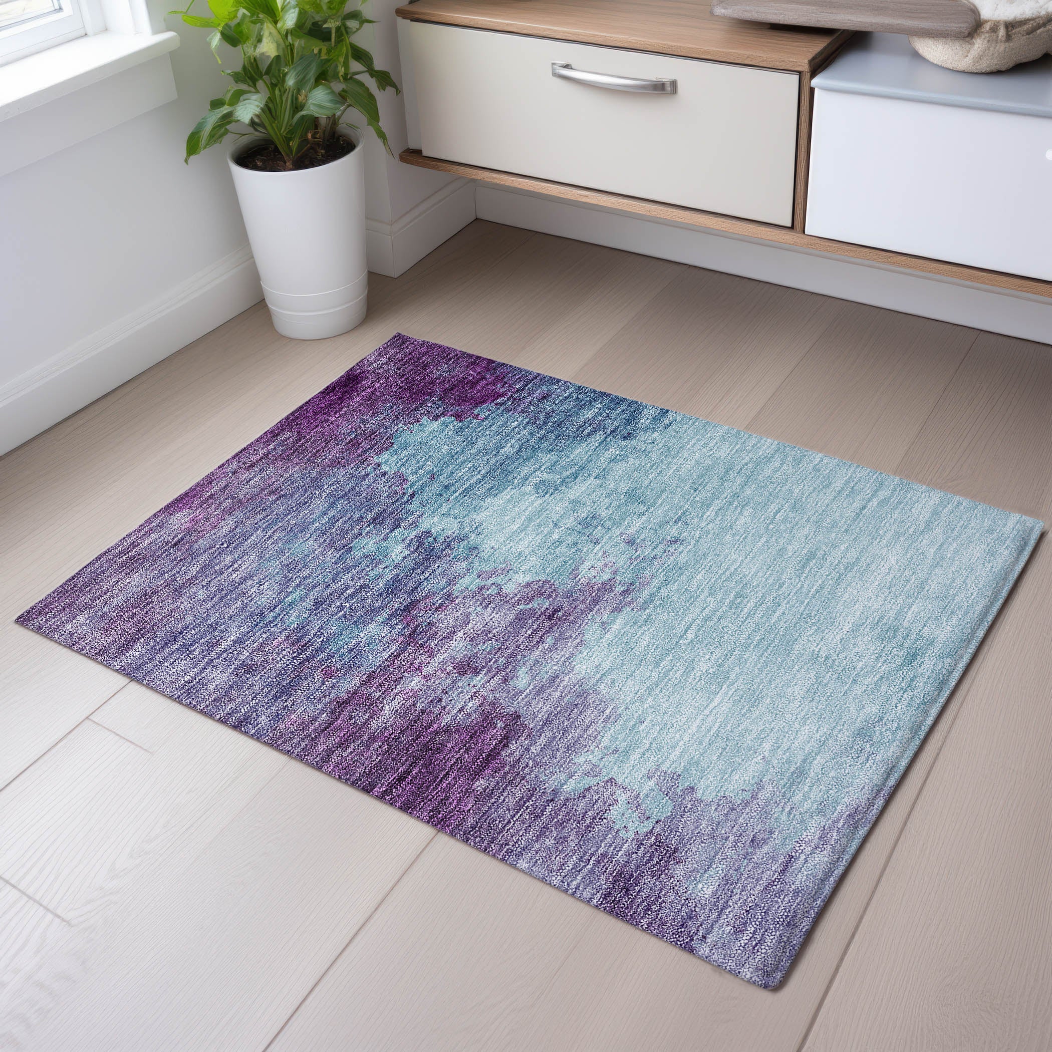 Rome Machine Washable Transitional Sky Blue Rug 1'8" x 2'6" #shape_Rectangle