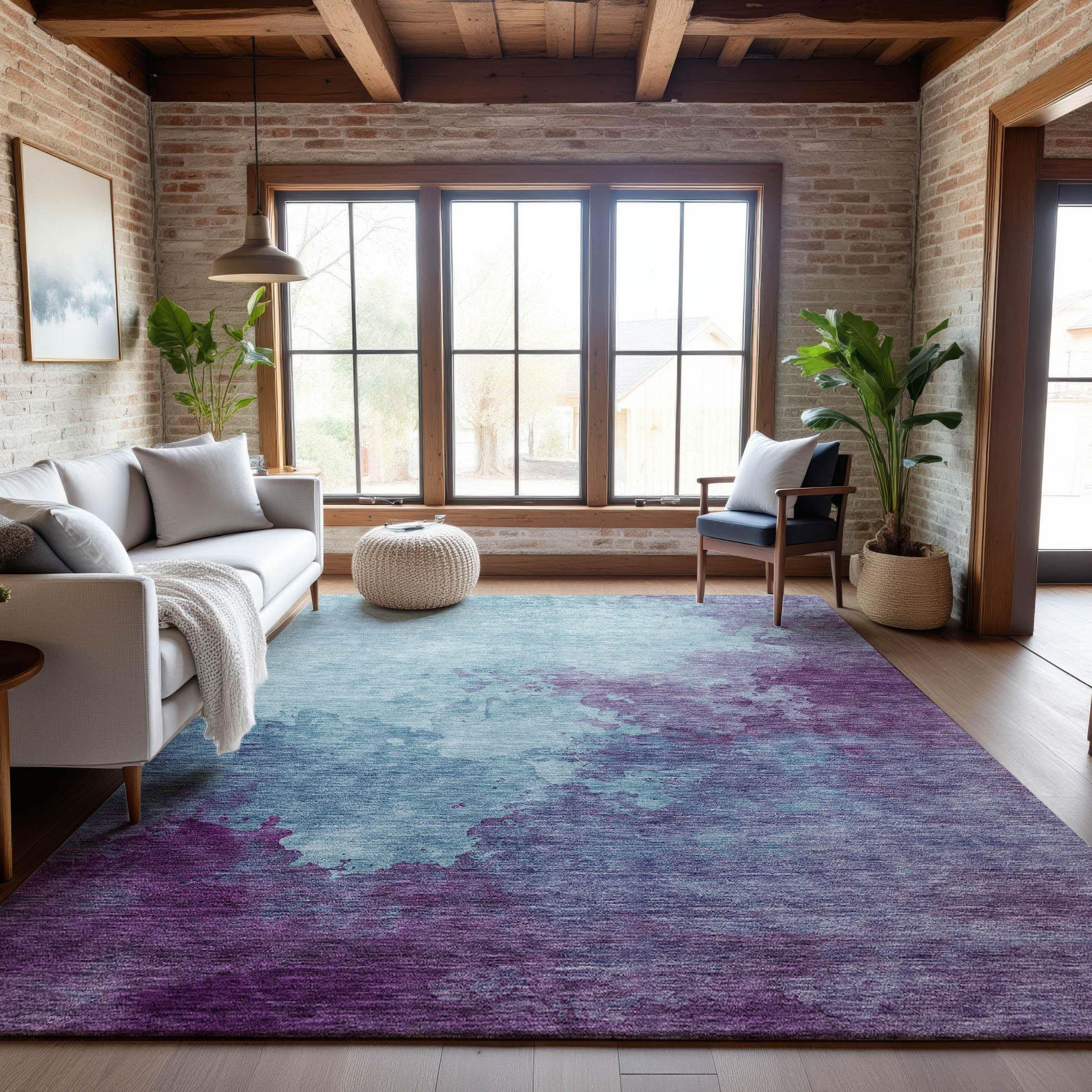 Rome Machine Washable Transitional Sky Blue Rug 2'6" x 3'10" #shape_Rectangle