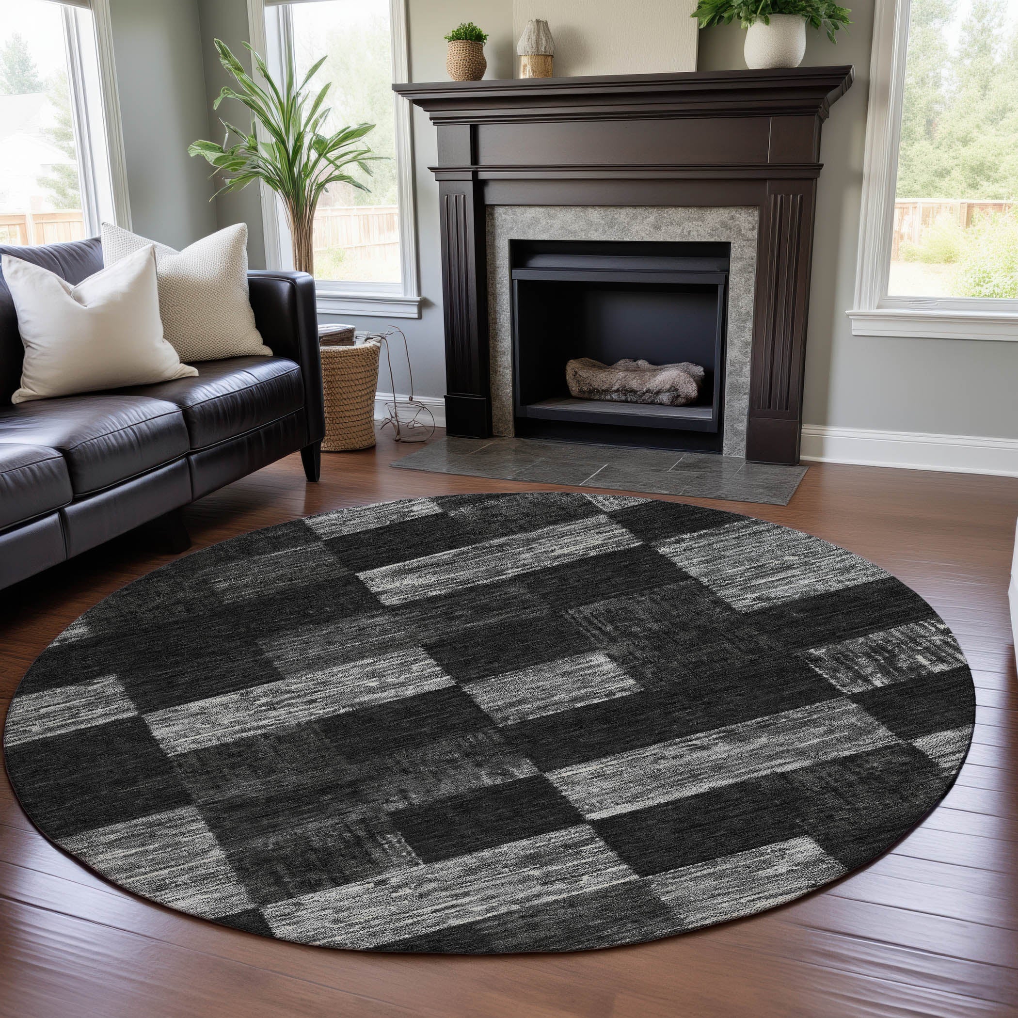 Cairo Machine Washable Transitional Black Rug 8' x 8' #shape_Round